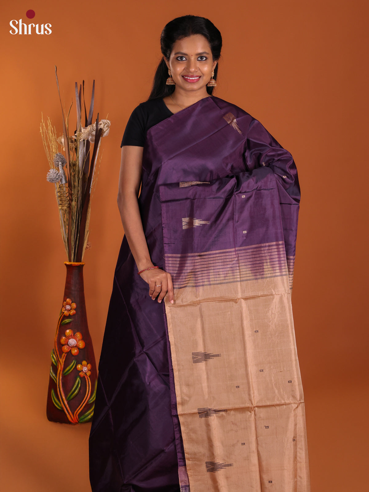 Jamun & Beige - Banana Pith Saree - Shop on Shrus.com