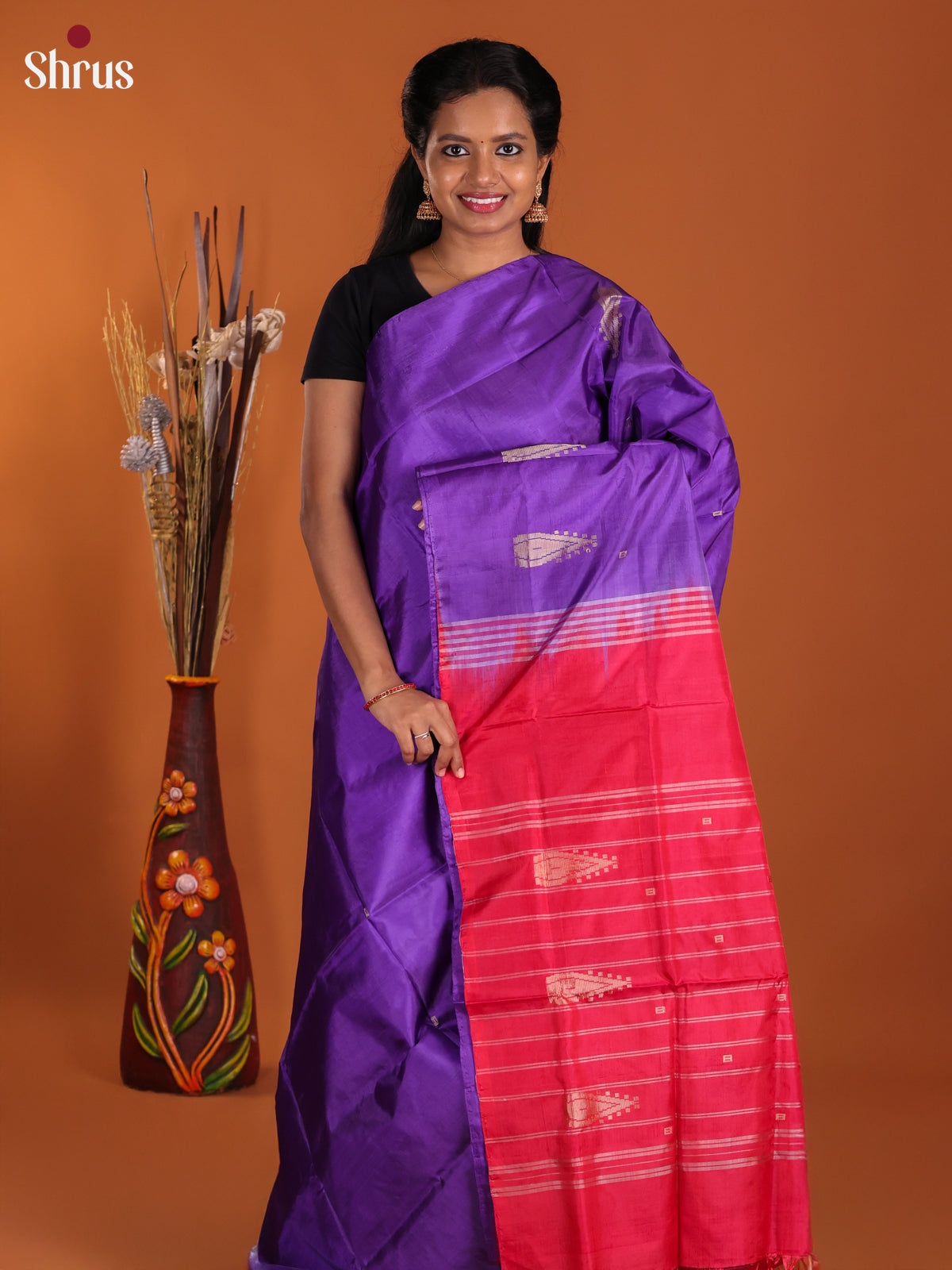 Violet  & Red - Banana Pith Saree