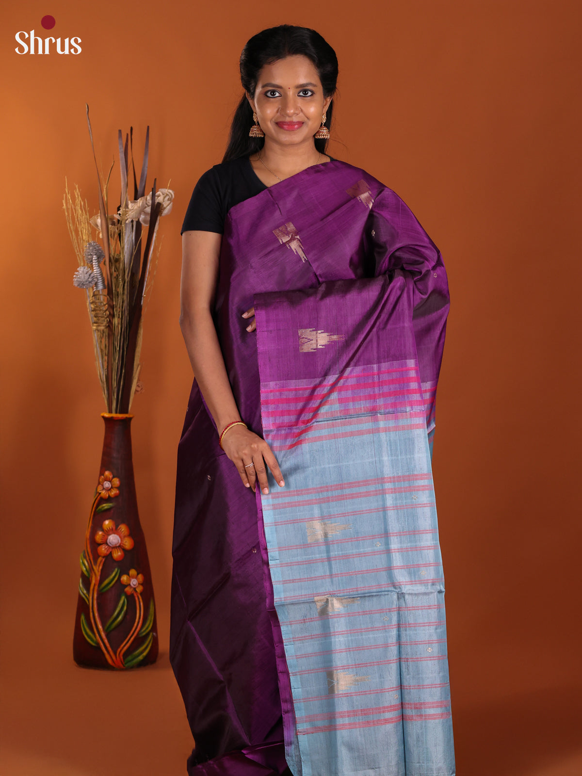 Violet & Blue - Banana Pith Saree