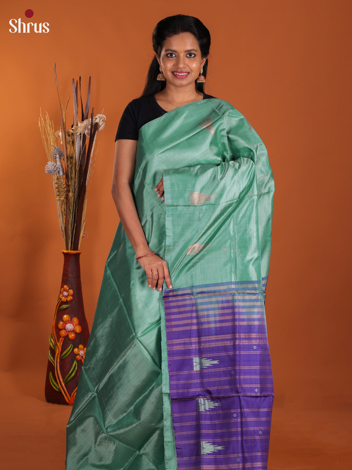 Pastel Green & Blue - Banana Pith Saree - Shop on Shrus.com