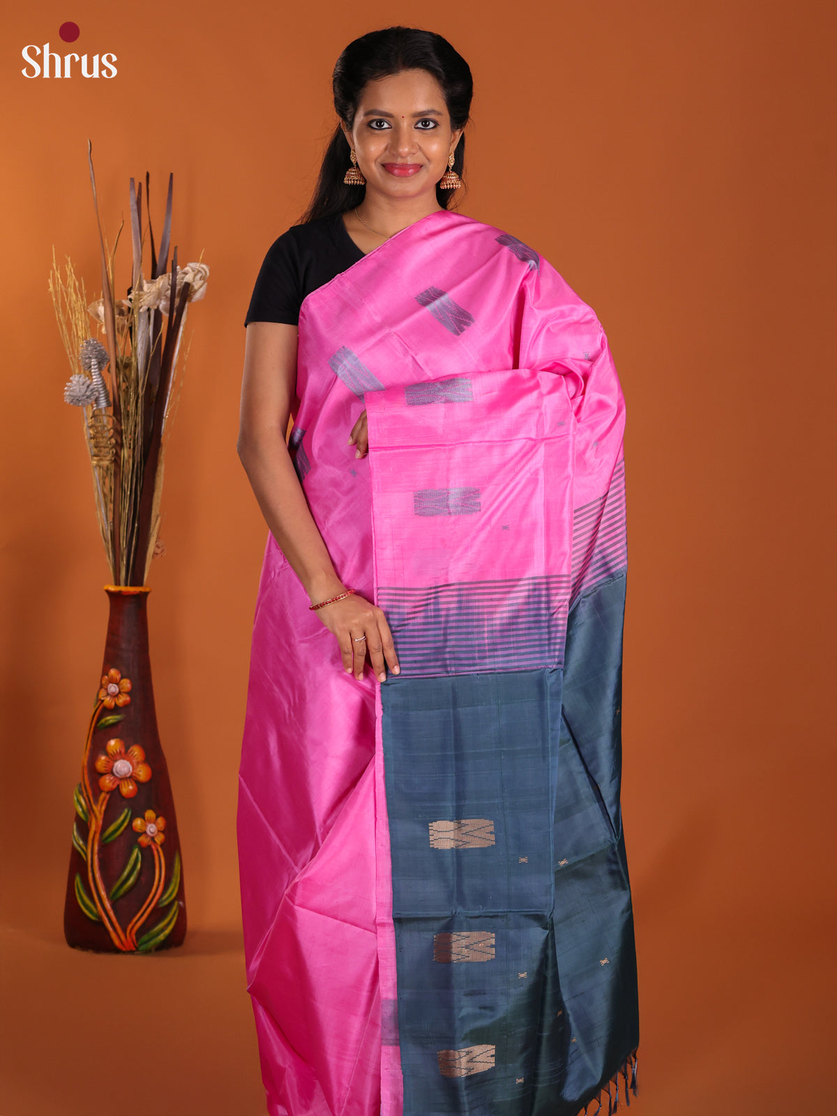 Pink & Blue- Banana Pith Saree