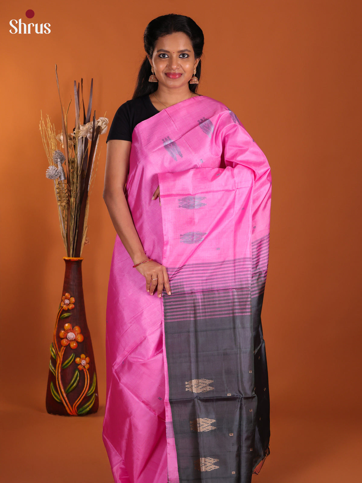 Pink & Black - Banana Pith Saree