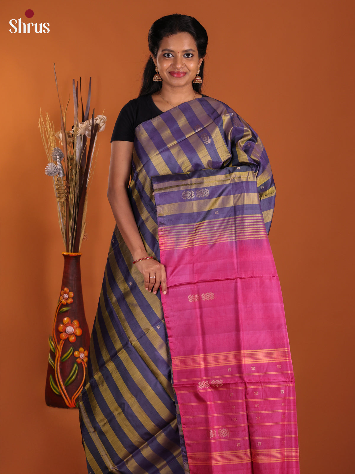 Blue & Purple - Banana Pith Saree