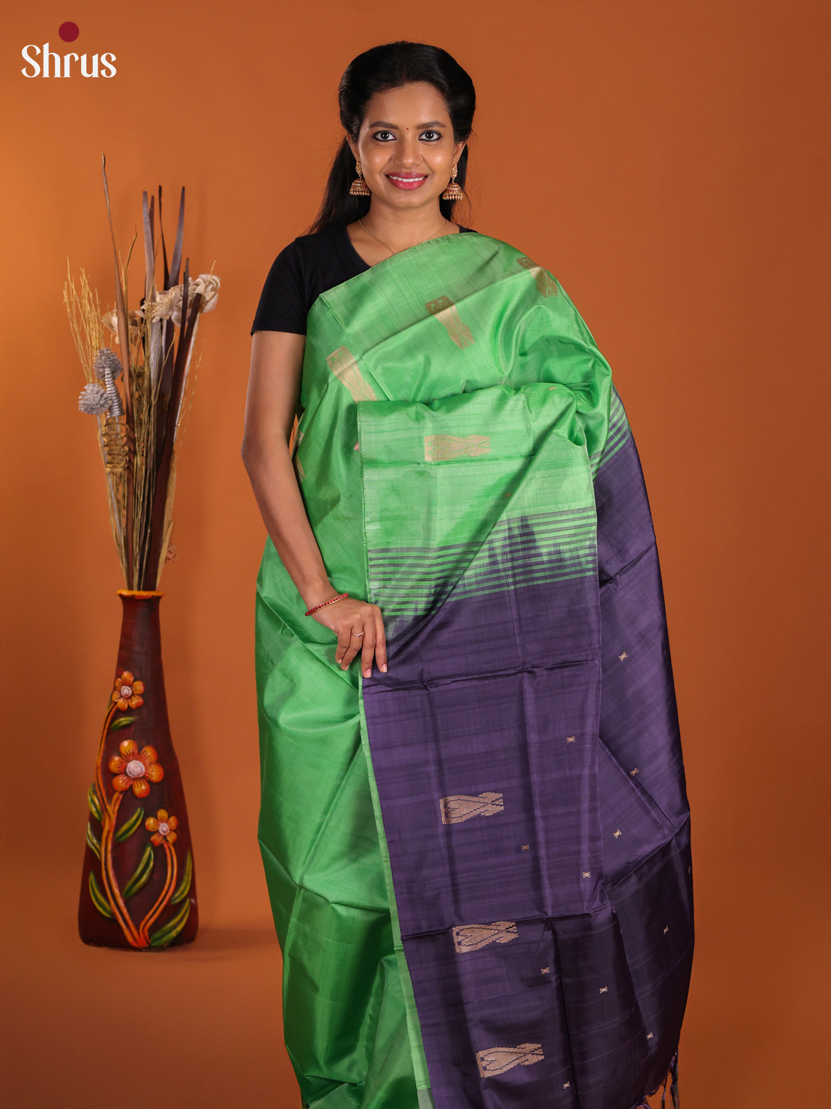 Pista Green & Blue- Banana Pith Saree