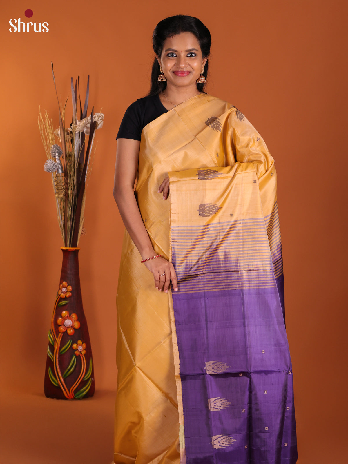 Sandal & Blue- Banana Pith Saree