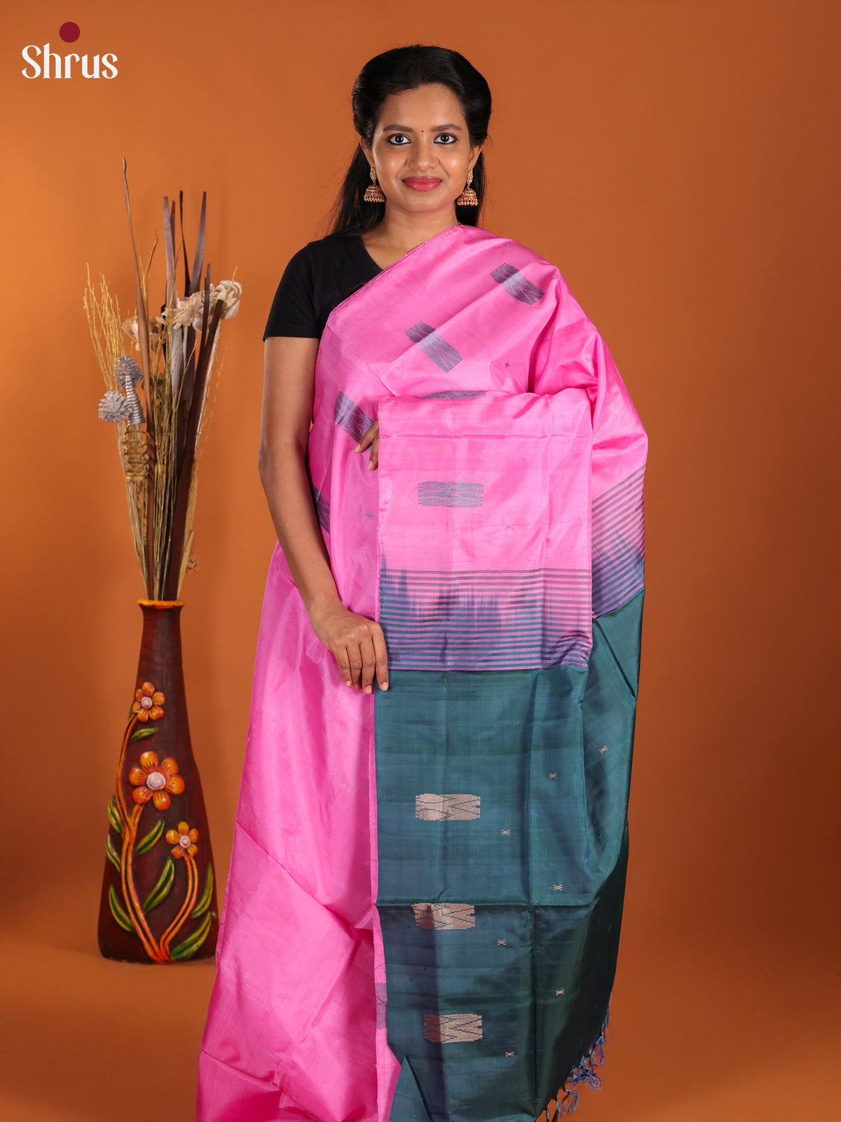 Pink & Green - Banana Pith Saree