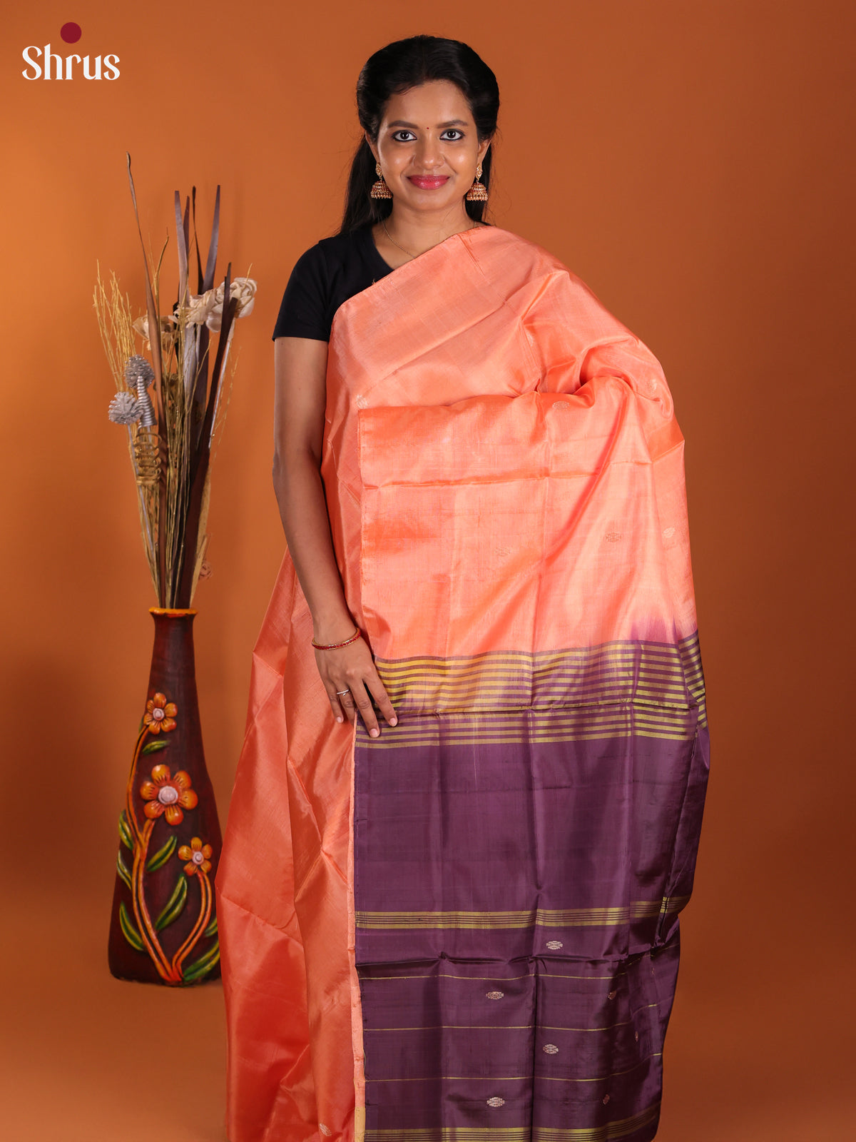 Peach & Jamun - Banana Pith Saree
