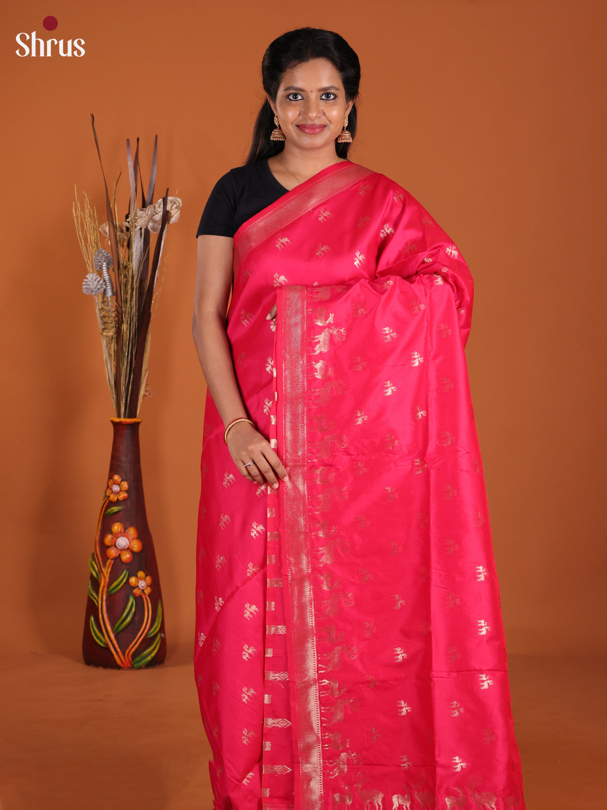 Pink - Semi Softsilk Saree