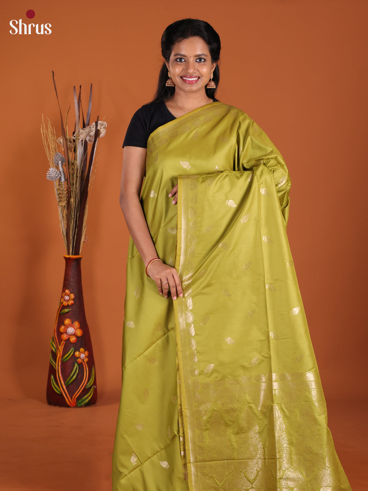 Olive Green- Semi Softsilk Saree