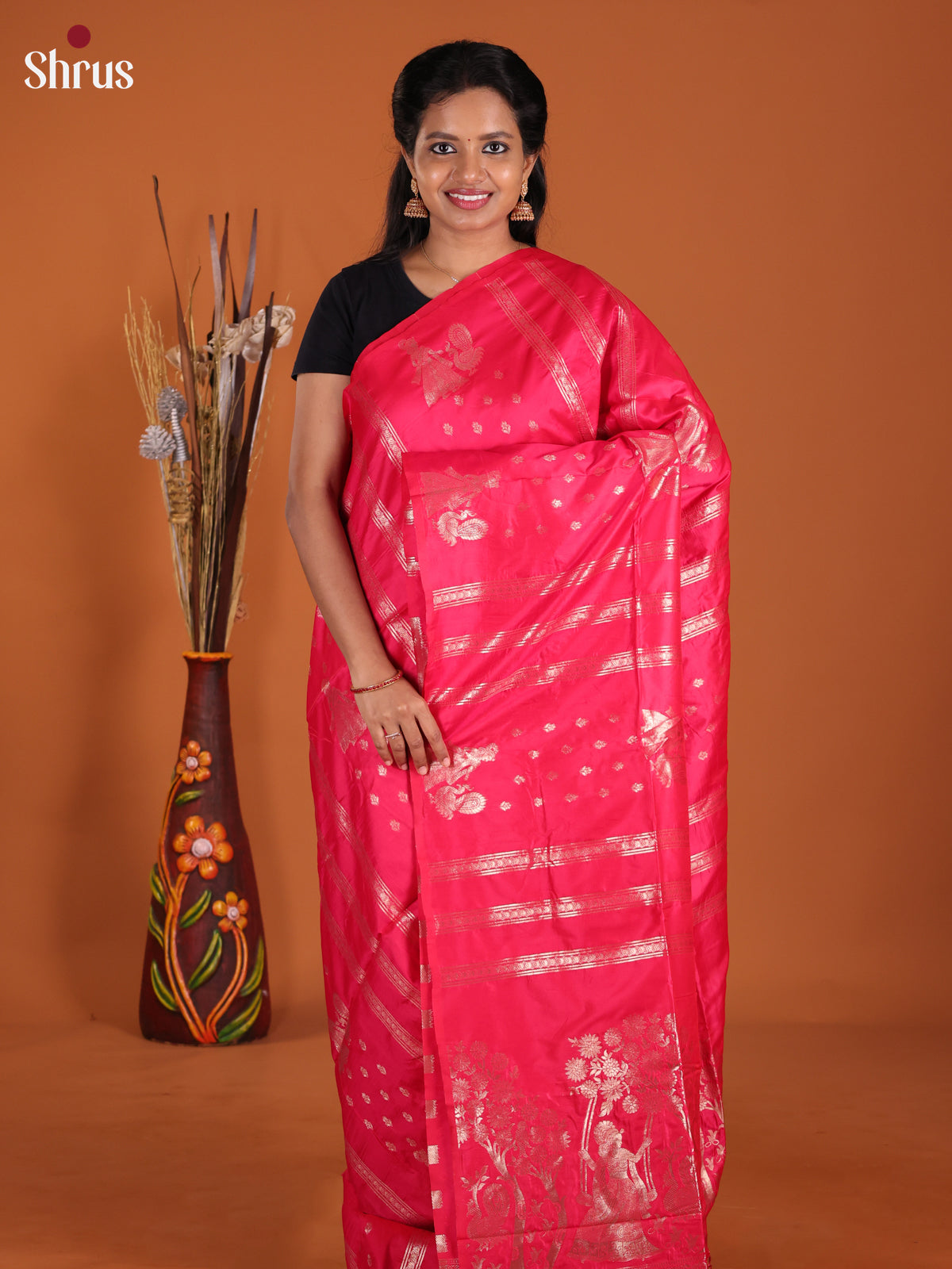 Pink - Semi Softsilk Saree