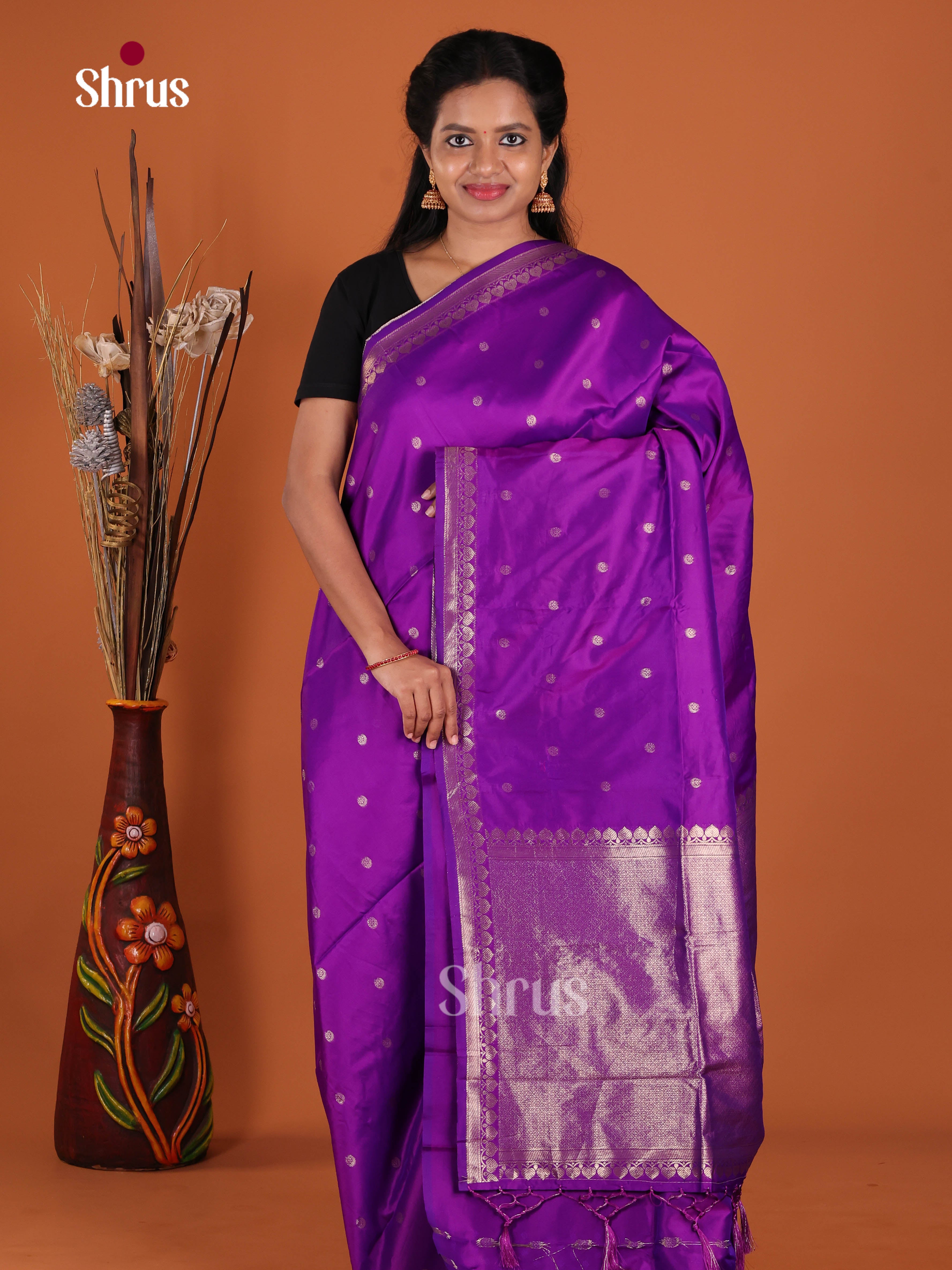 Purple - Semi Softsilk Saree