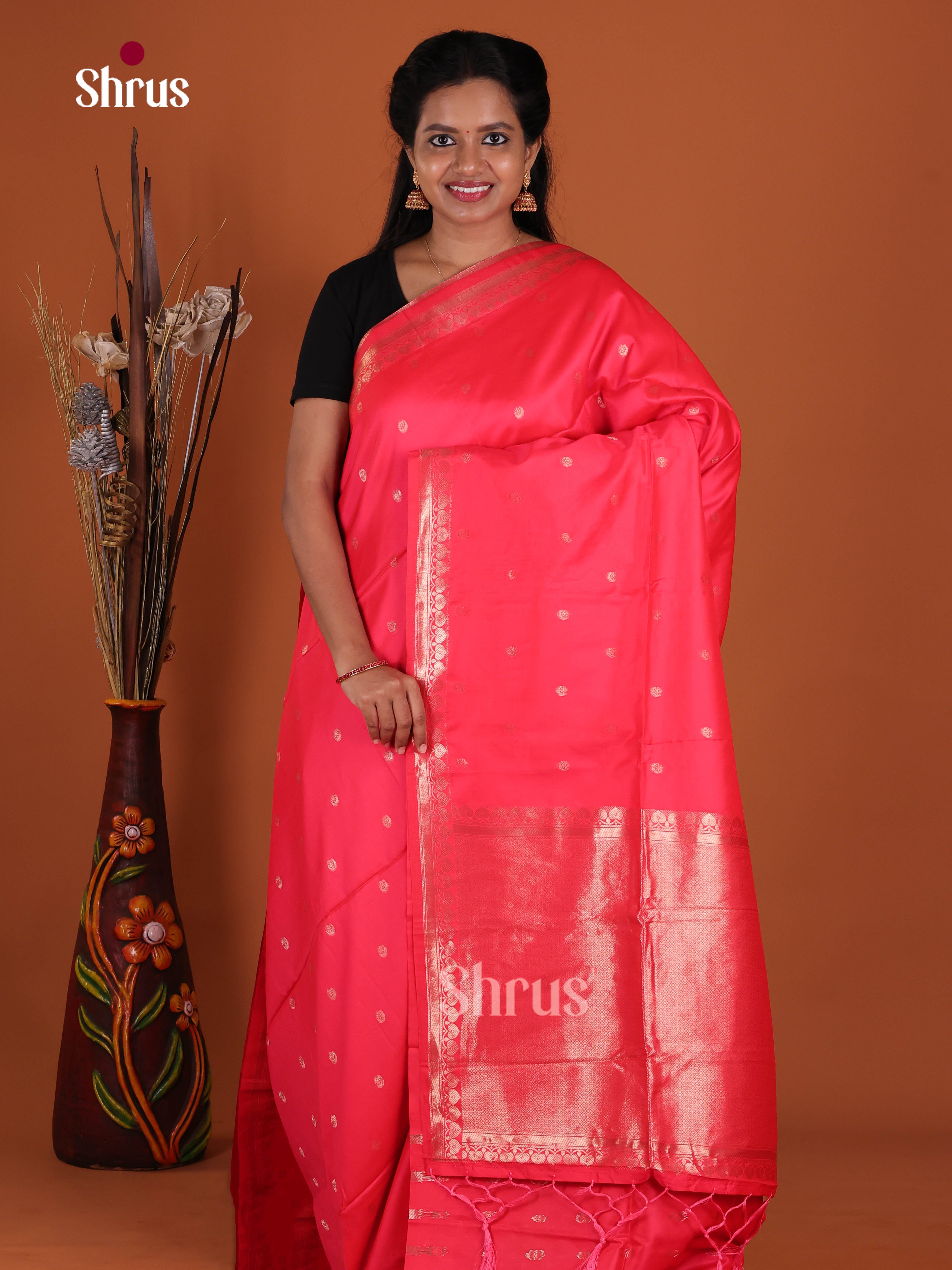 Pink - Semi Softsilk Saree