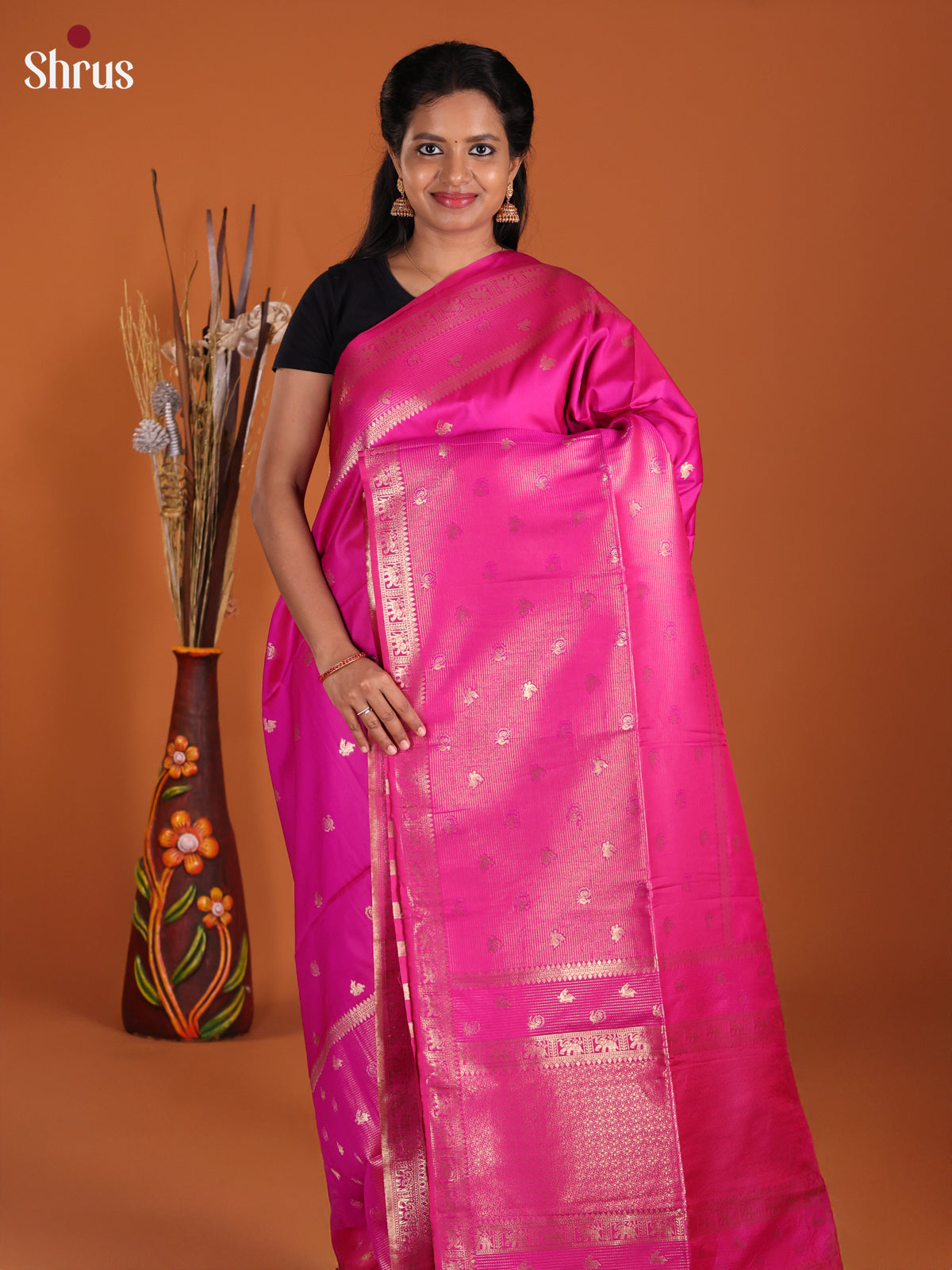 Pink - Semi Softsilk Saree