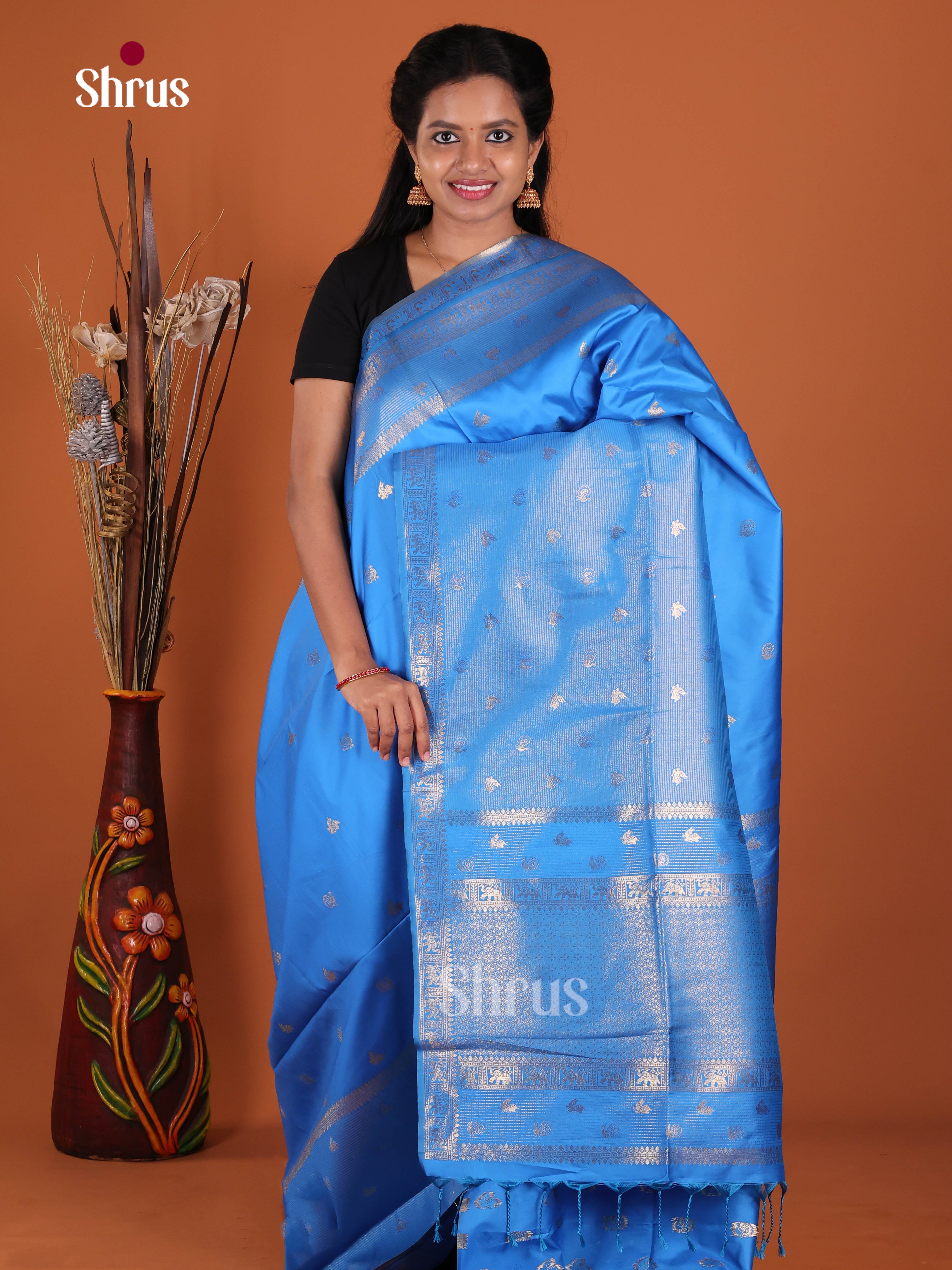 Blue - Semi Softsilk Saree