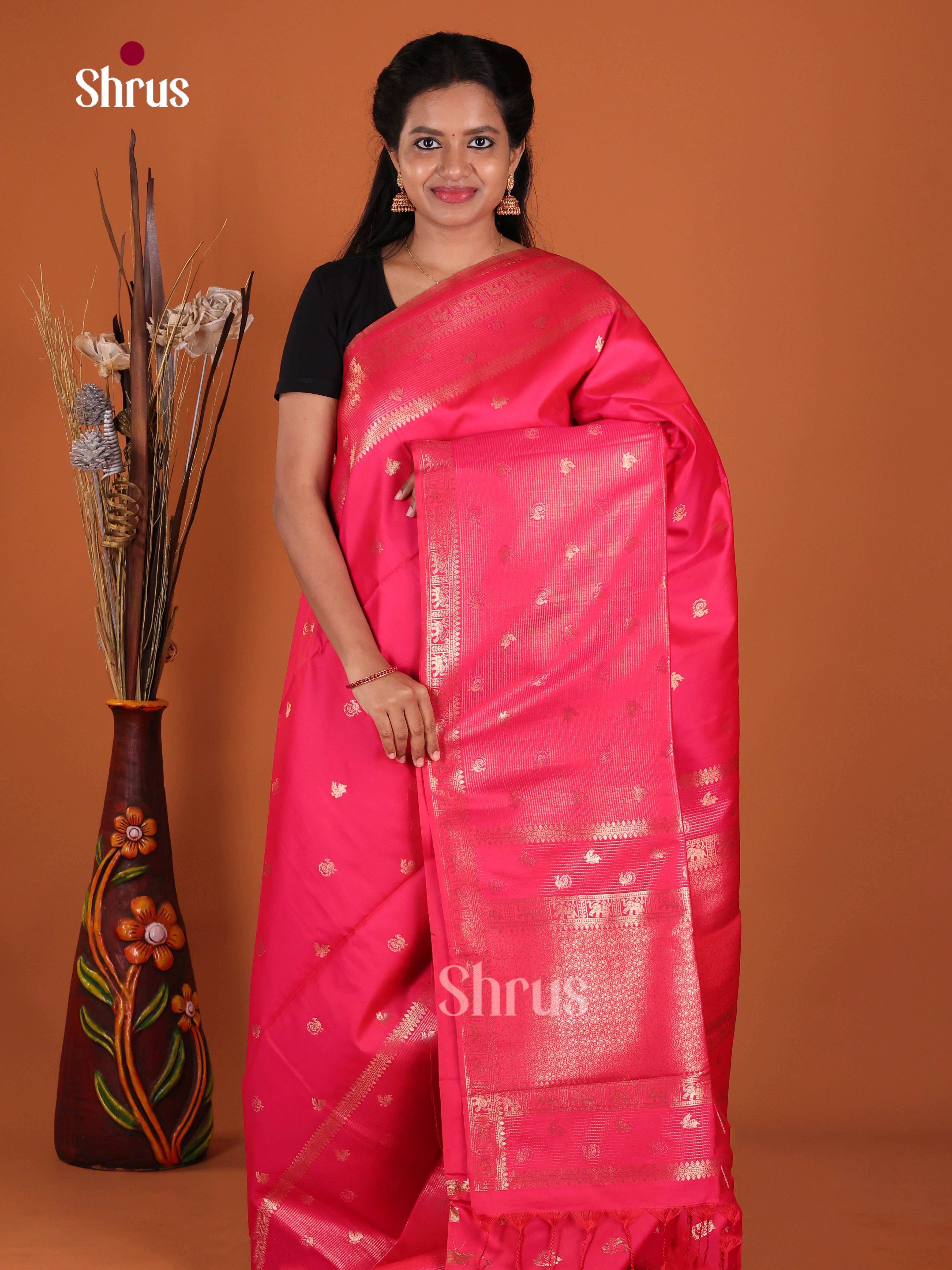 Pink - Semi Softsilk Saree