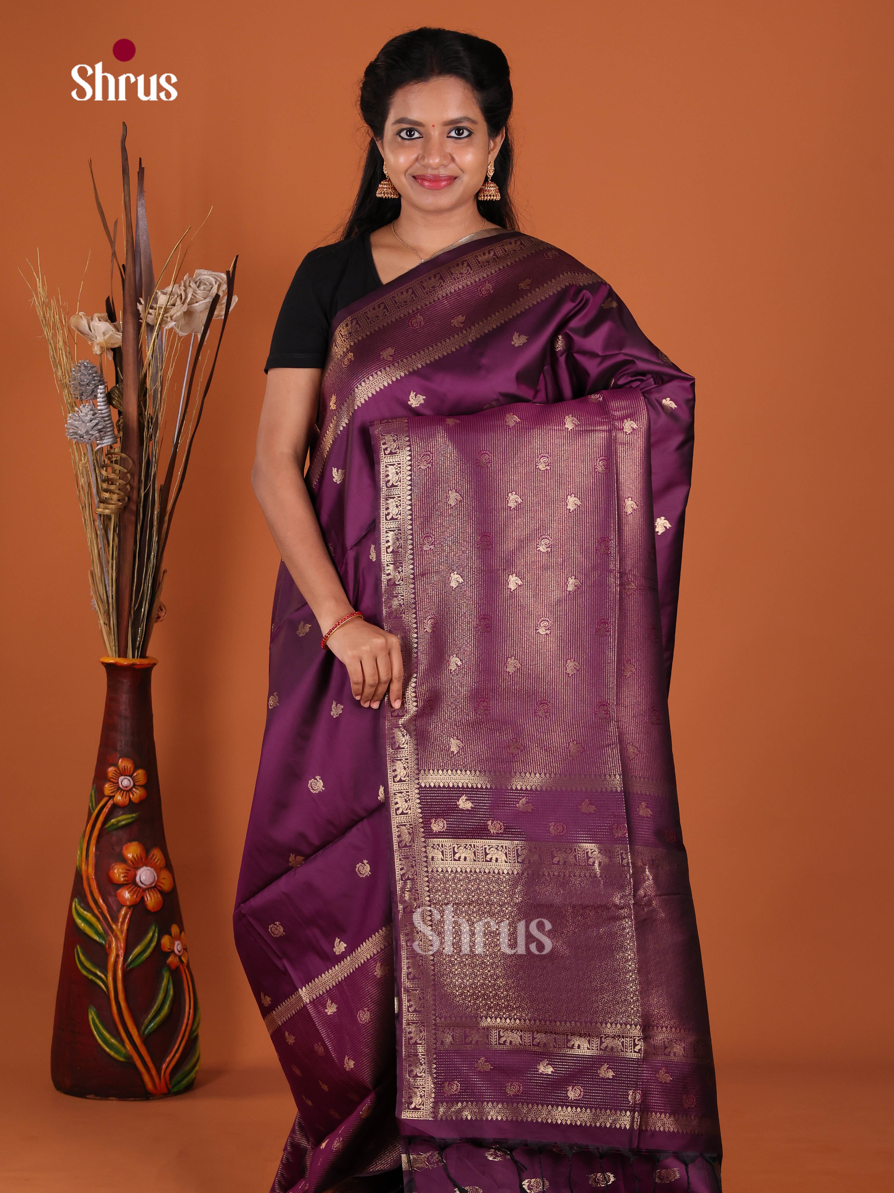Purple - Semi Softsilk Saree