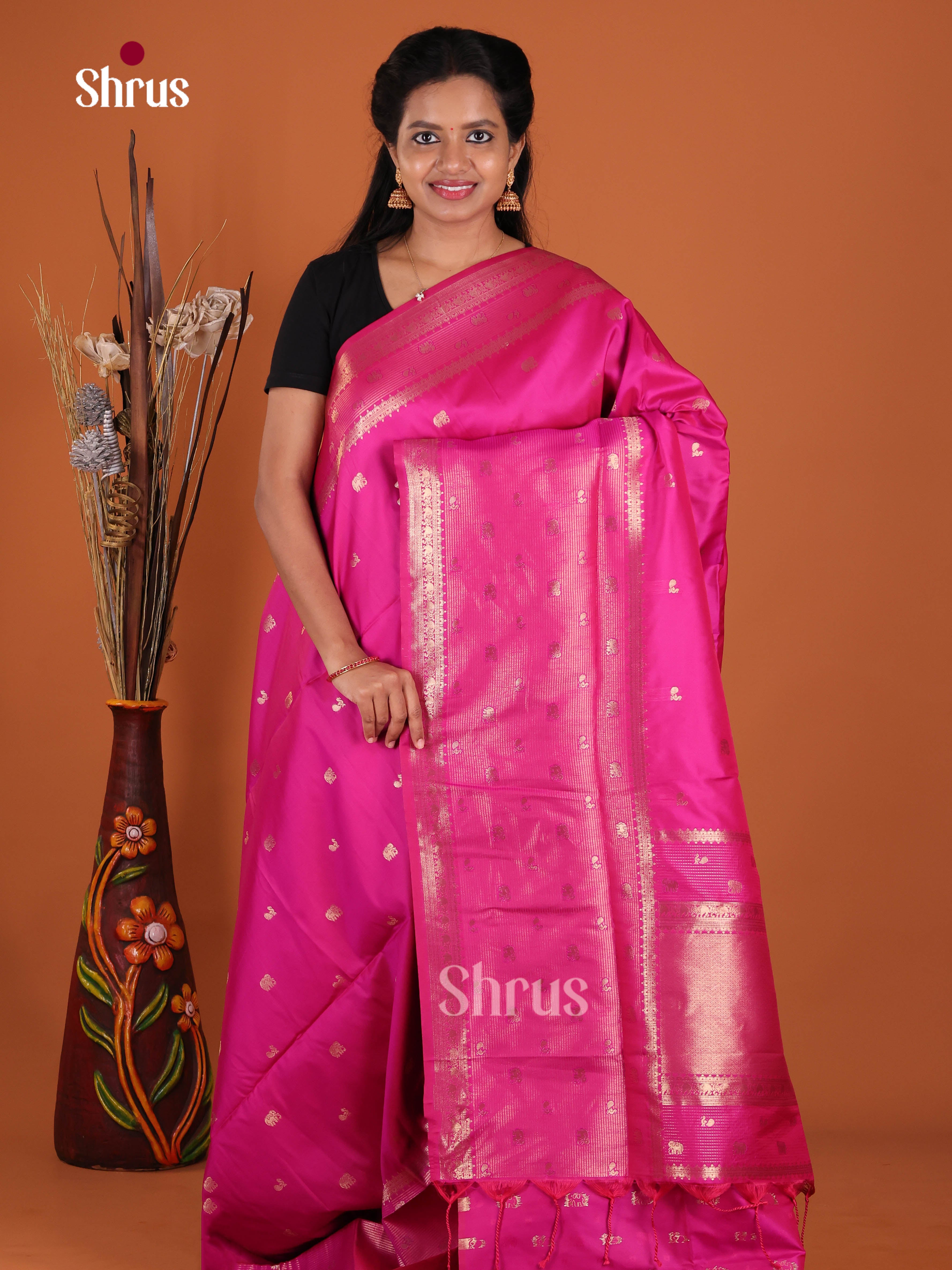 Pink - Semi Softsilk Saree