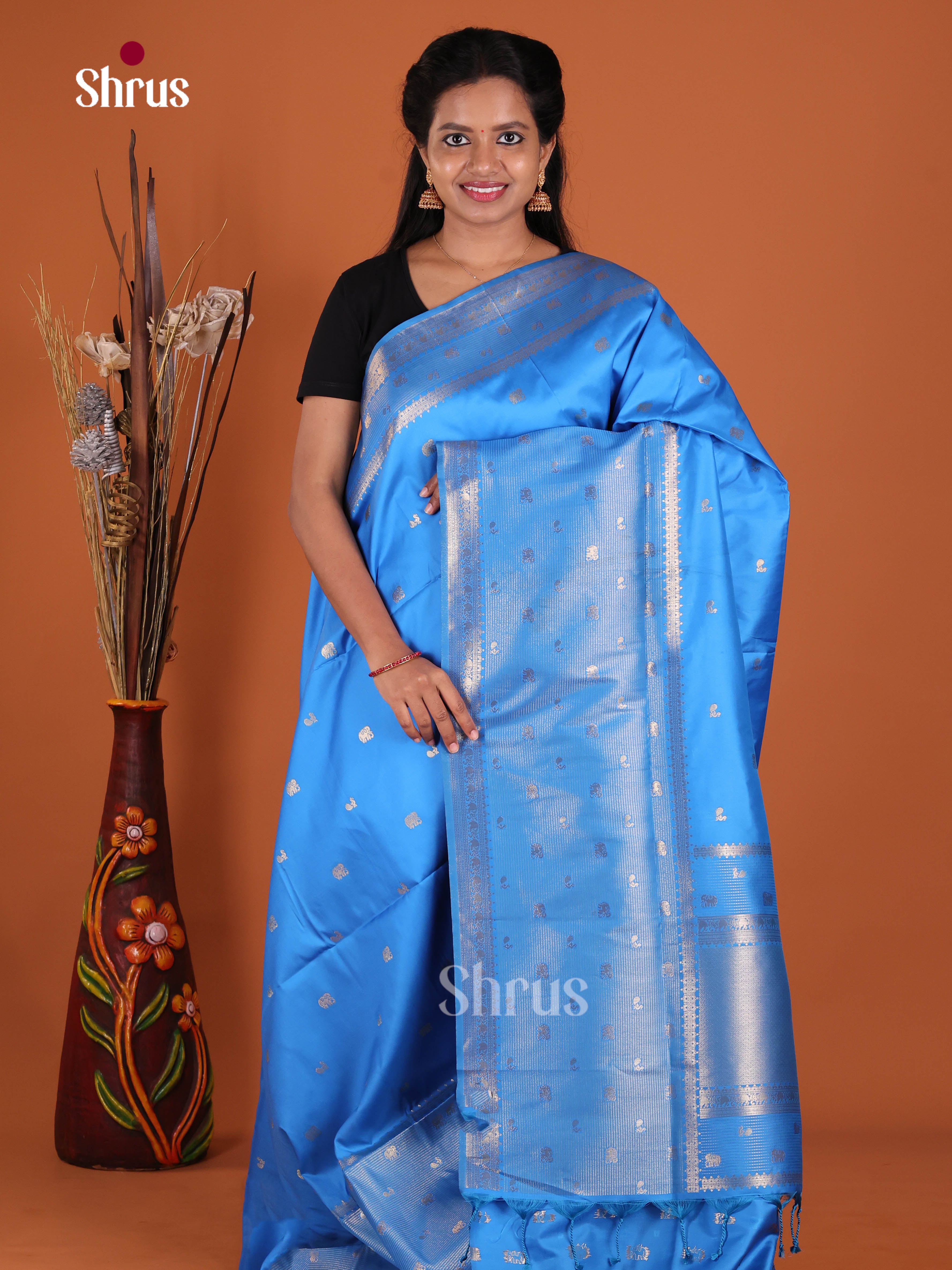 Blue - Semi Softsilk Saree