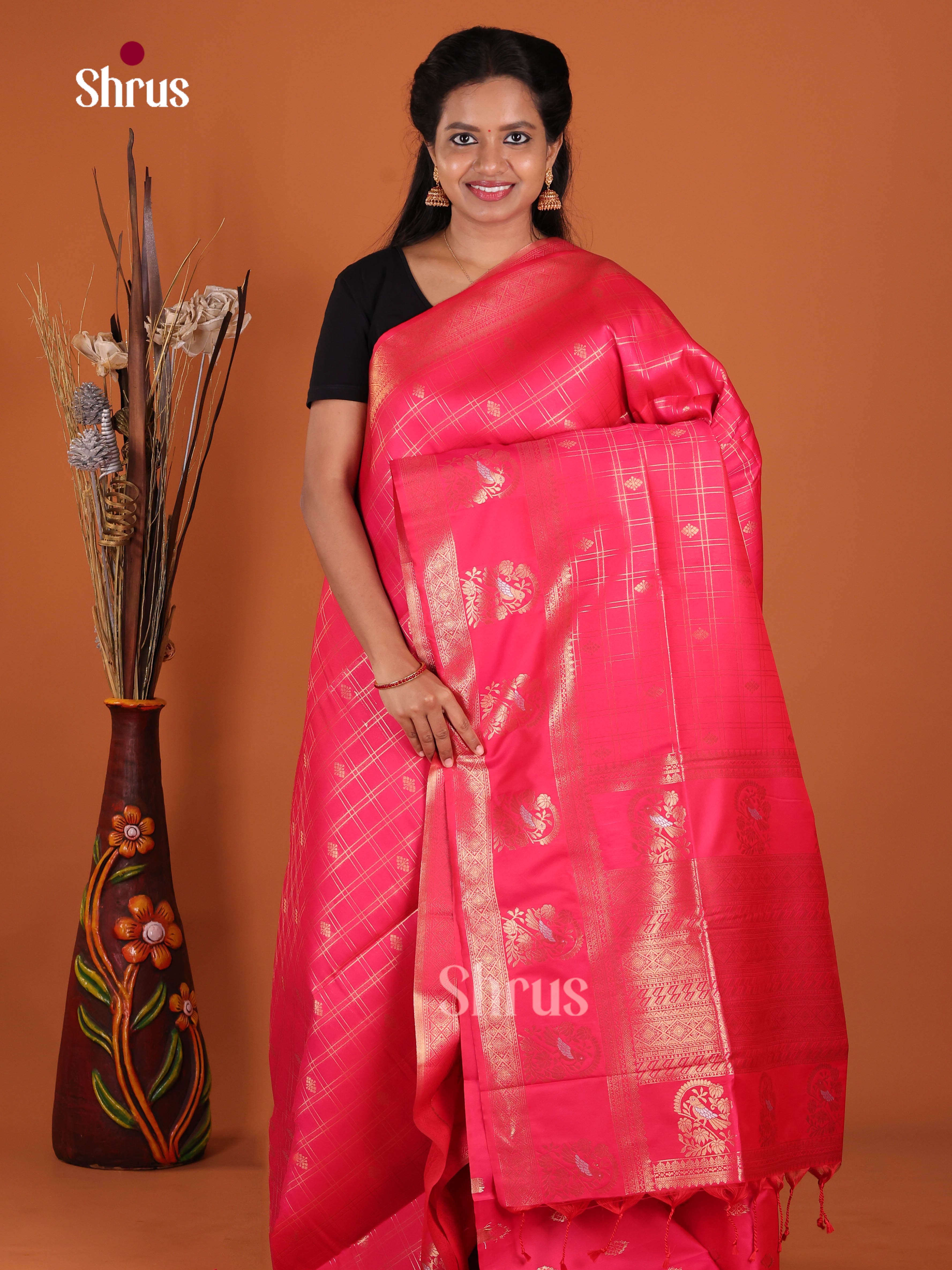 Pink - Semi Softsilk Saree