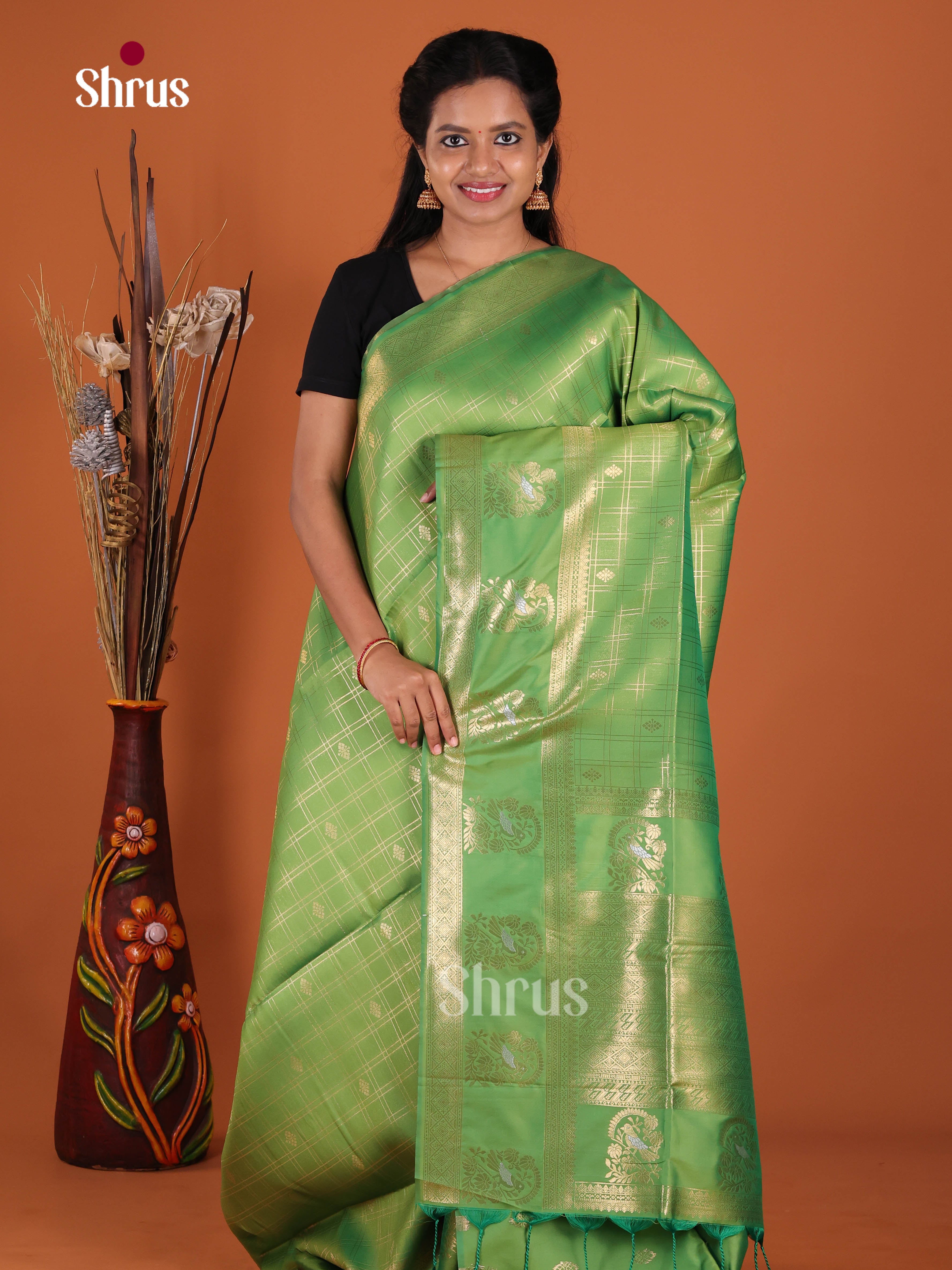 Pista Green- Semi Softsilk Saree
