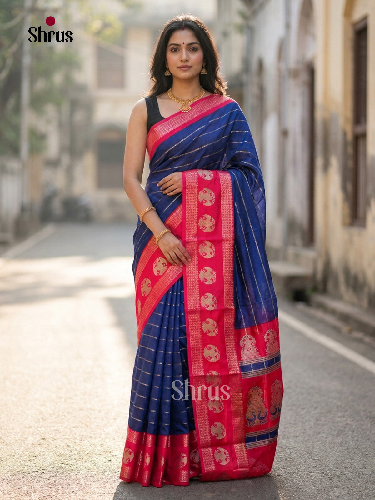 Blue & Pink- Semi Mysoresilk Saree
