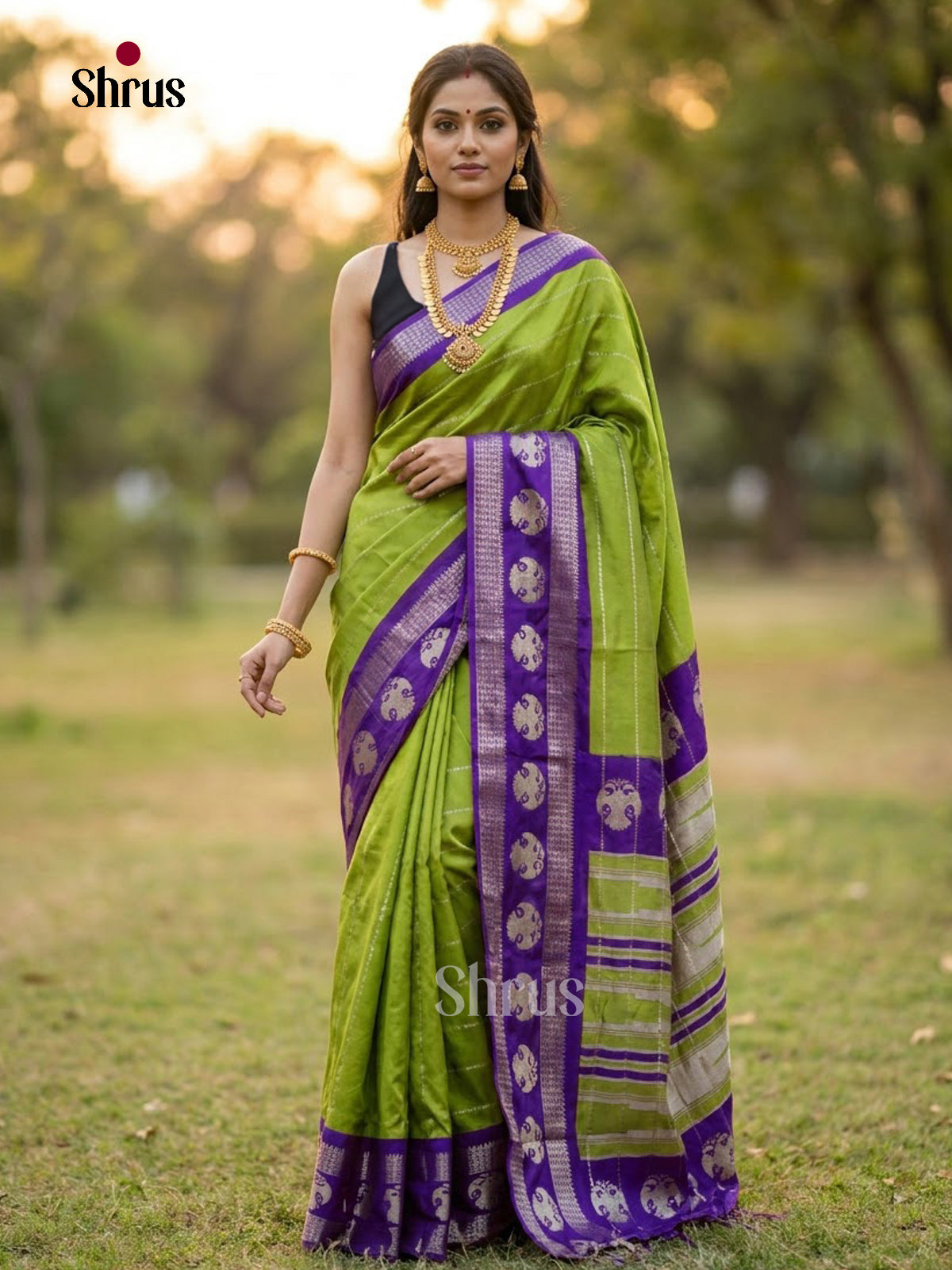 Light Green & Purple - DJS13222 - Semi Mysoresilk Saree