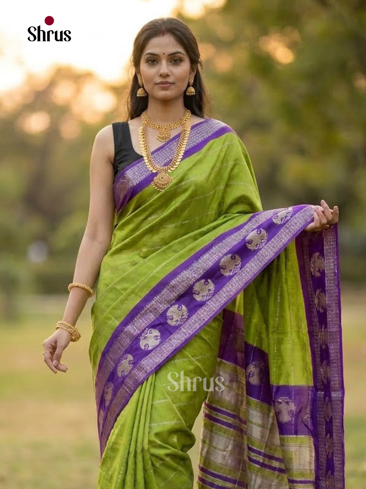 Light Green & Purple - DJS13222 - Semi Mysoresilk Saree