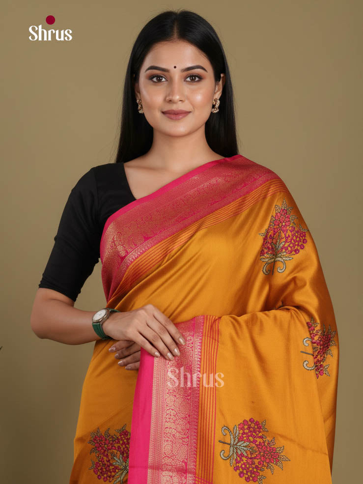 Mustard & Red- Semi Modal  Saree