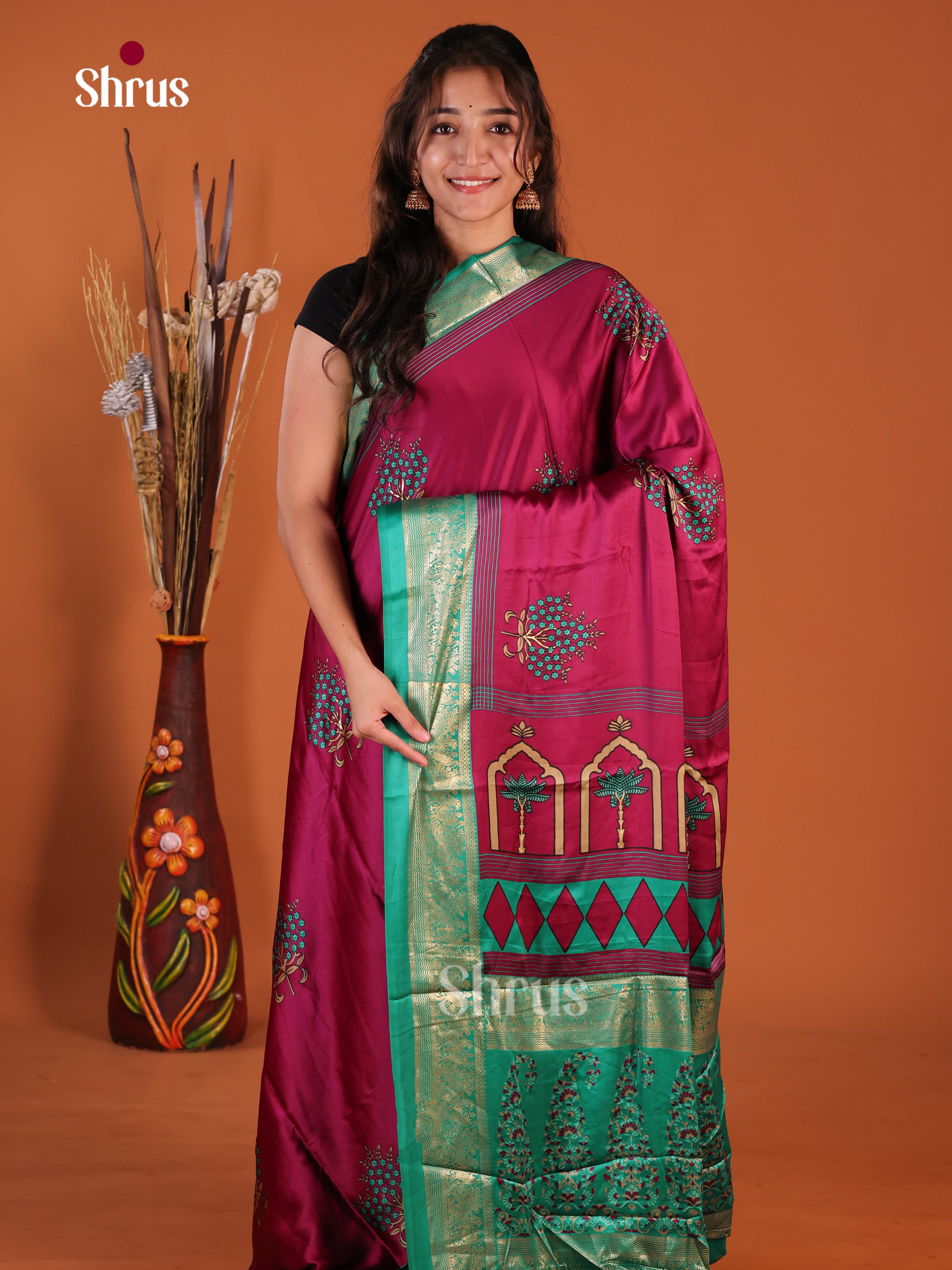 Maroon & Green- Semi Modal  Saree