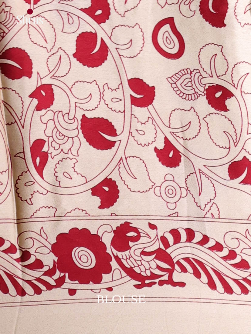 Red & Cream - Semi Modal  Saree