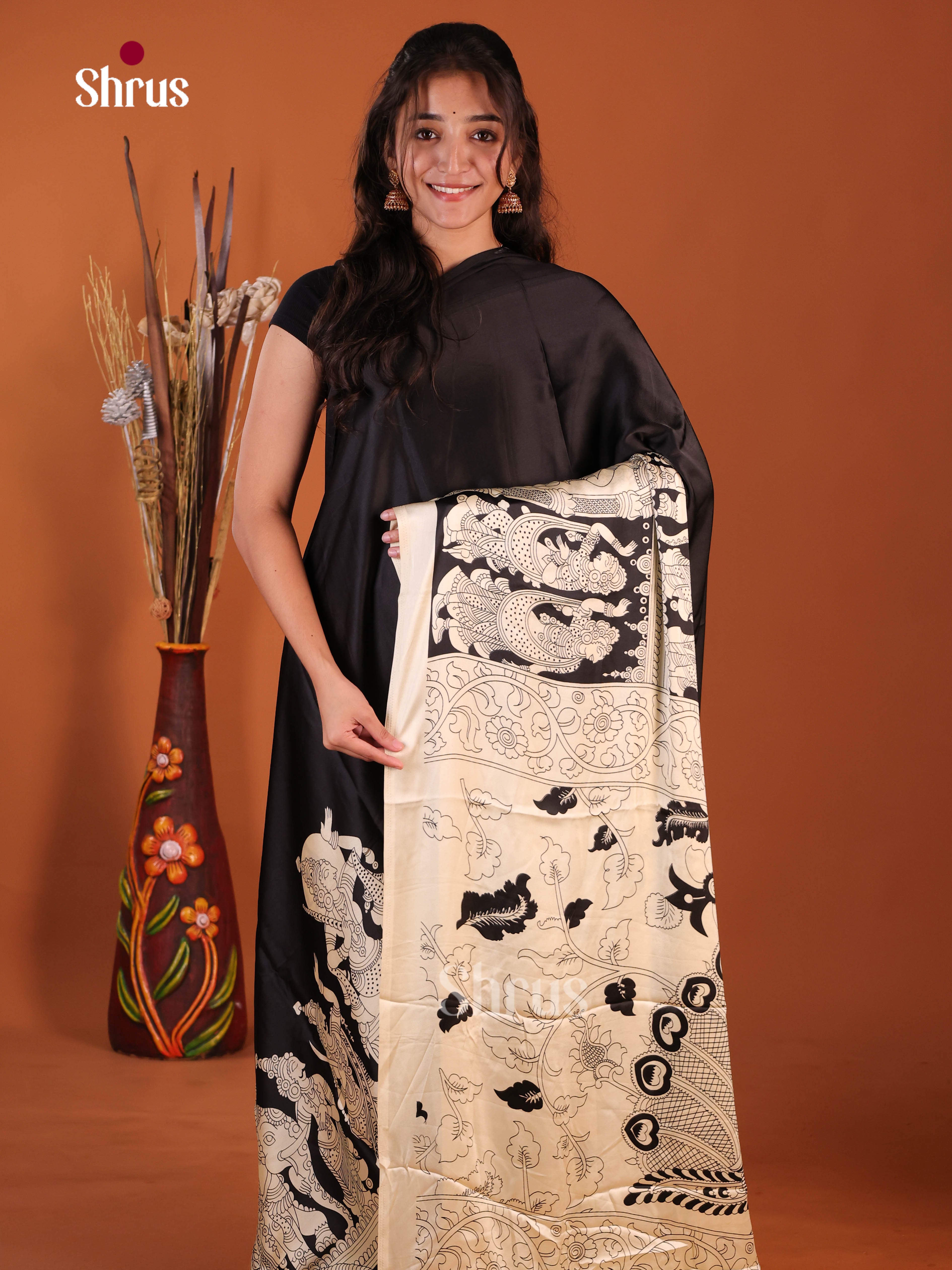 Black  & Cream - Semi Modal  Saree
