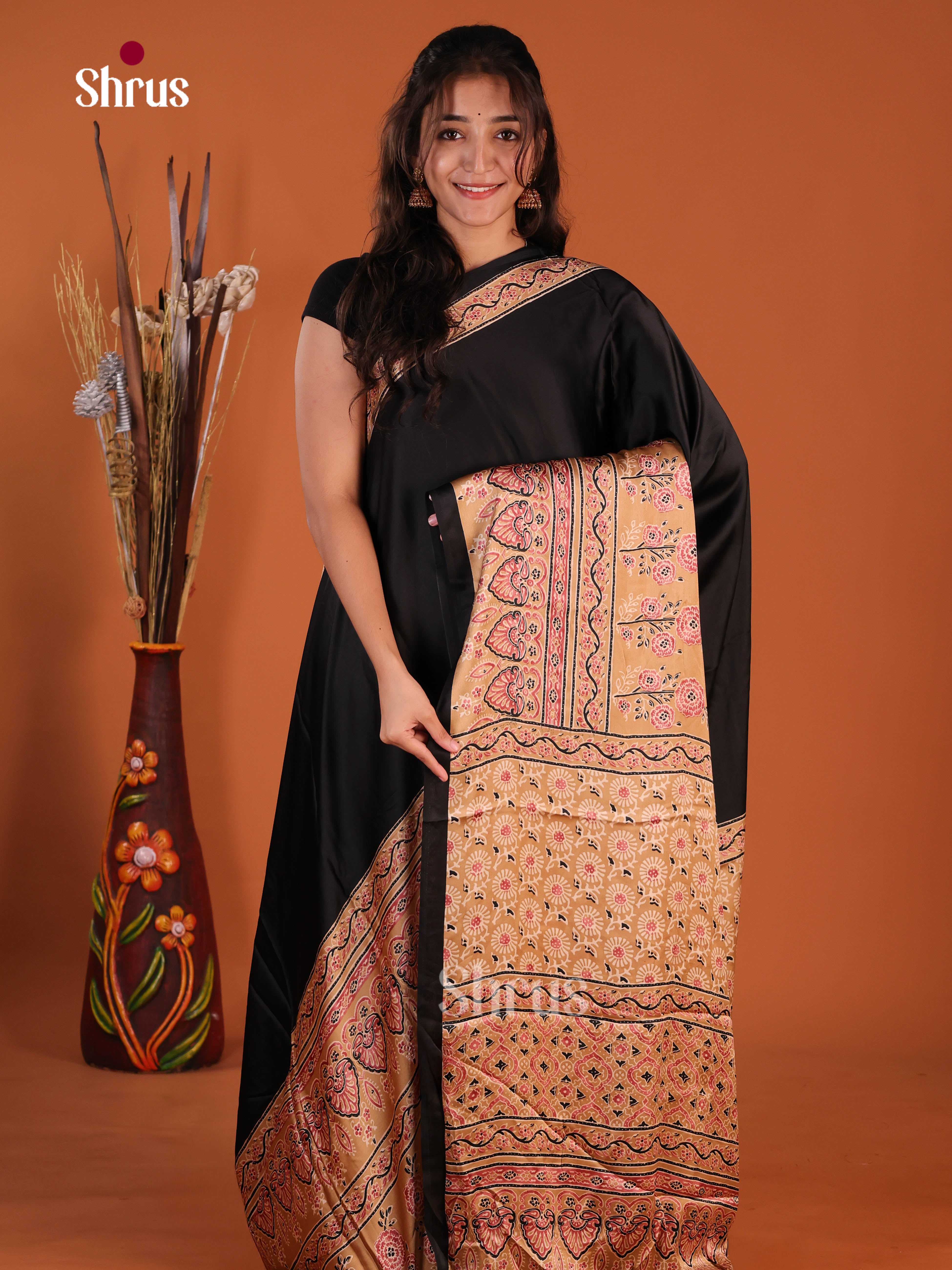 Black & Light  Brown- Semi Modal  Saree