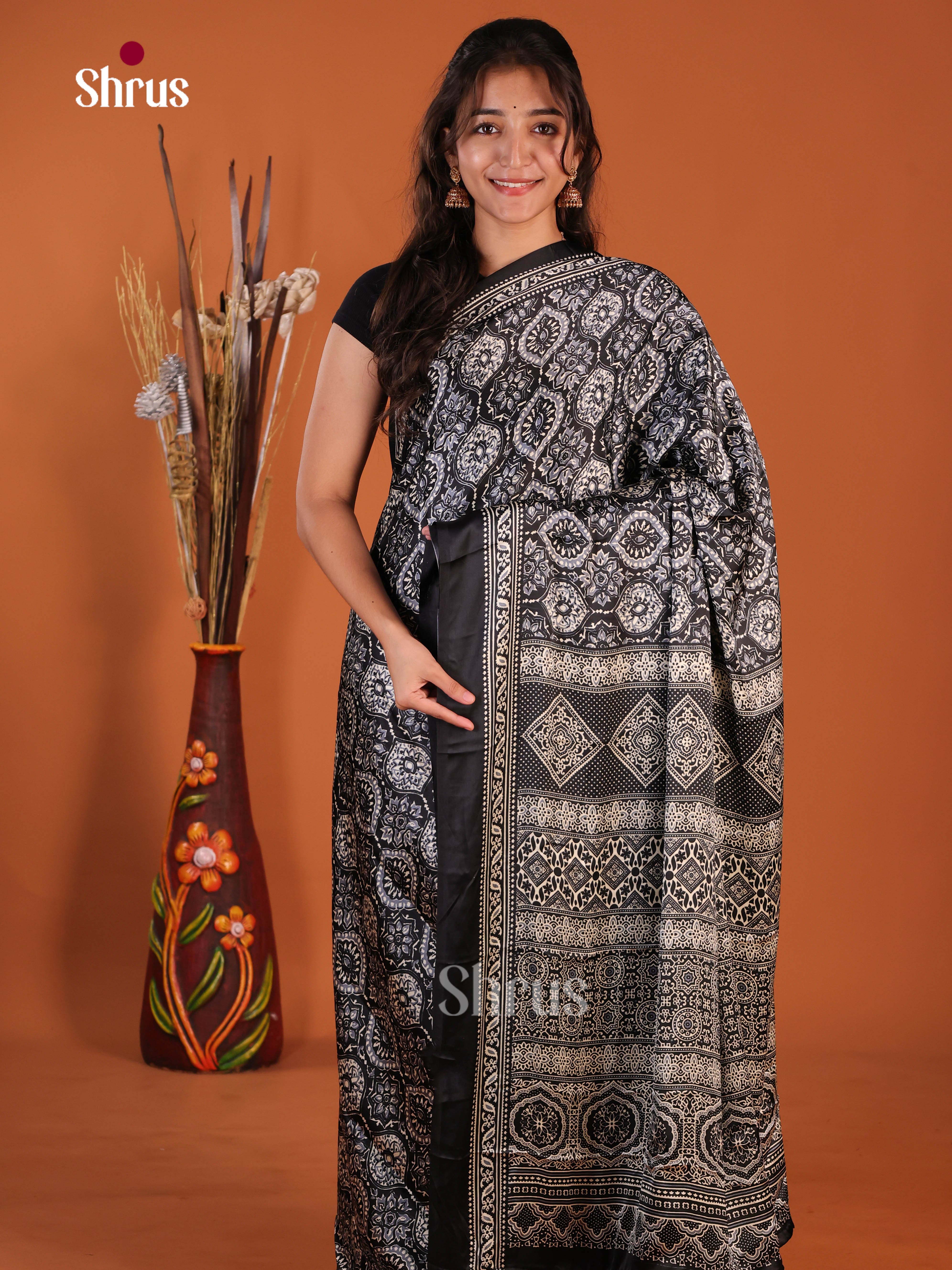Black - Semi Modal  Saree