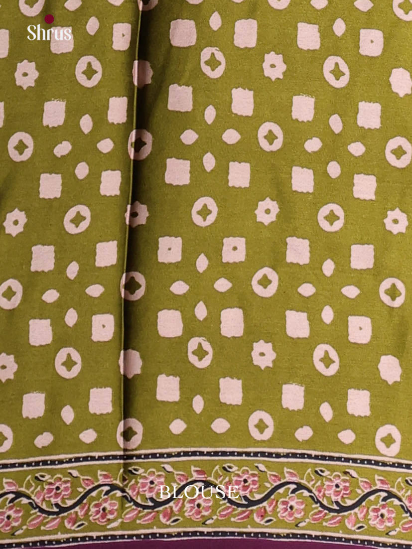 Wine & Green - Semi Modal  Saree