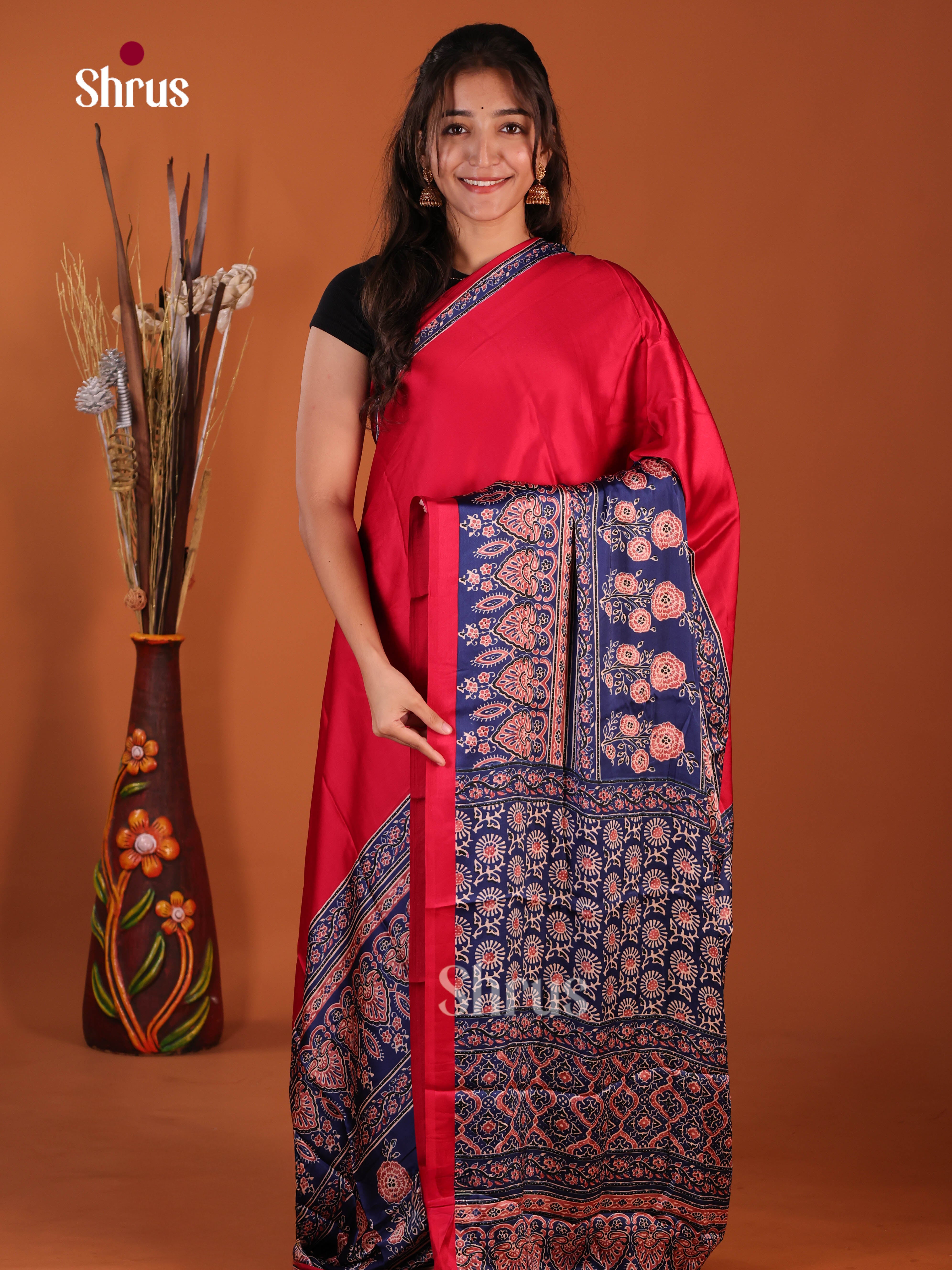Red & Blue - Semi Modal  Saree