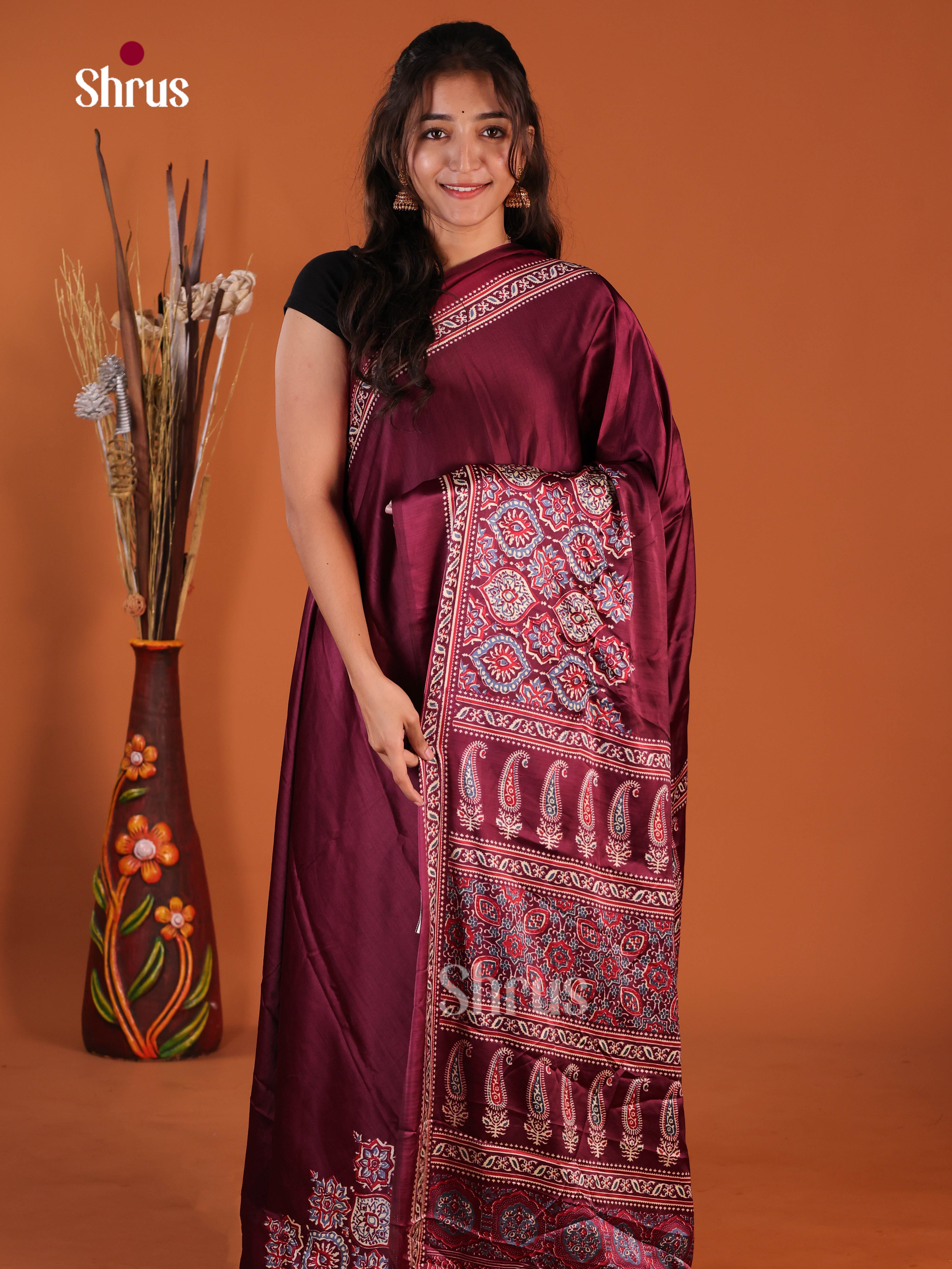 Maroon - Semi Modal  Saree