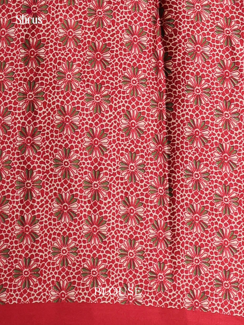 Cream & Green - Semi Modal  Saree