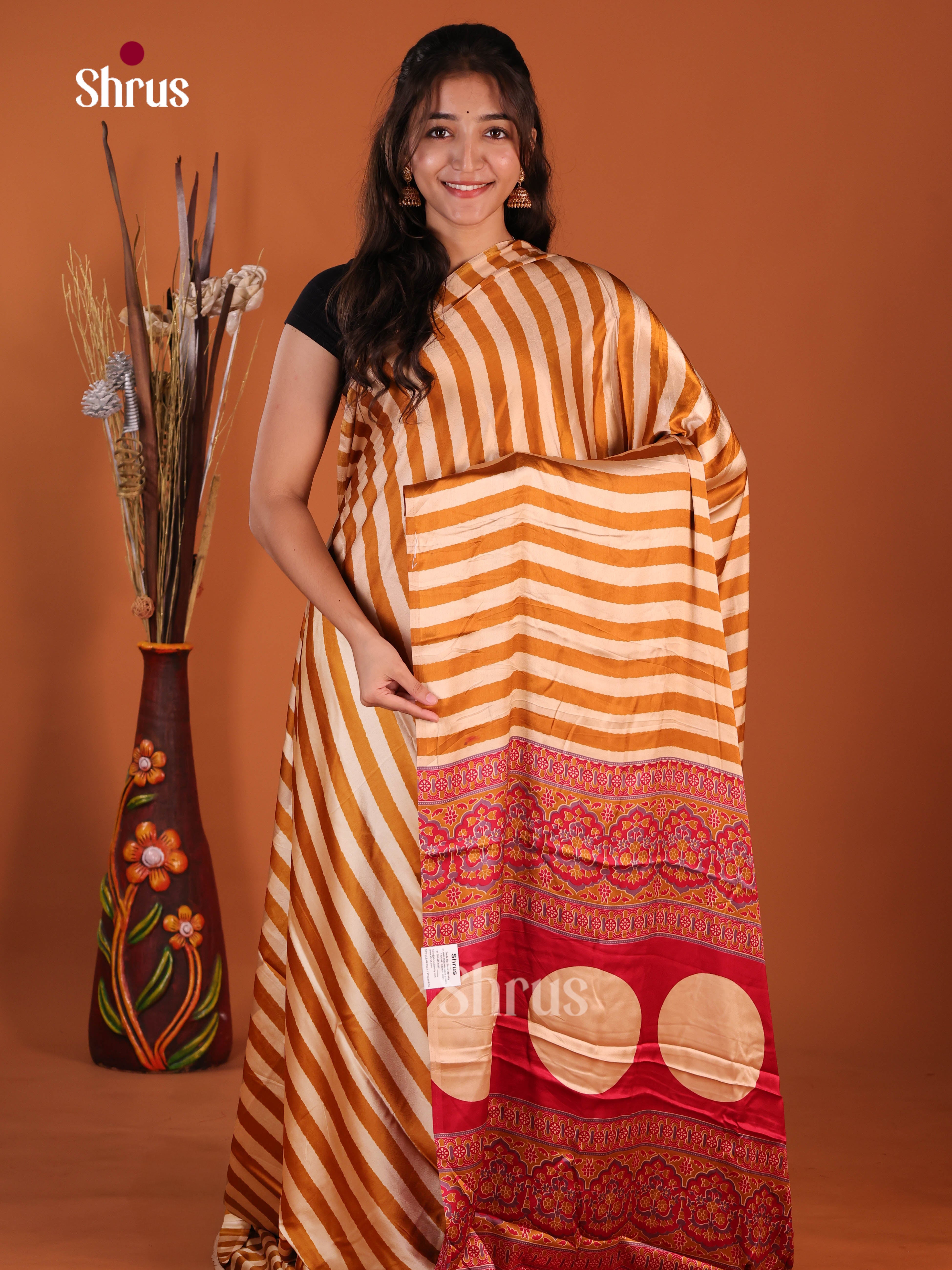 Cream & Mustard - Semi Modal  Saree