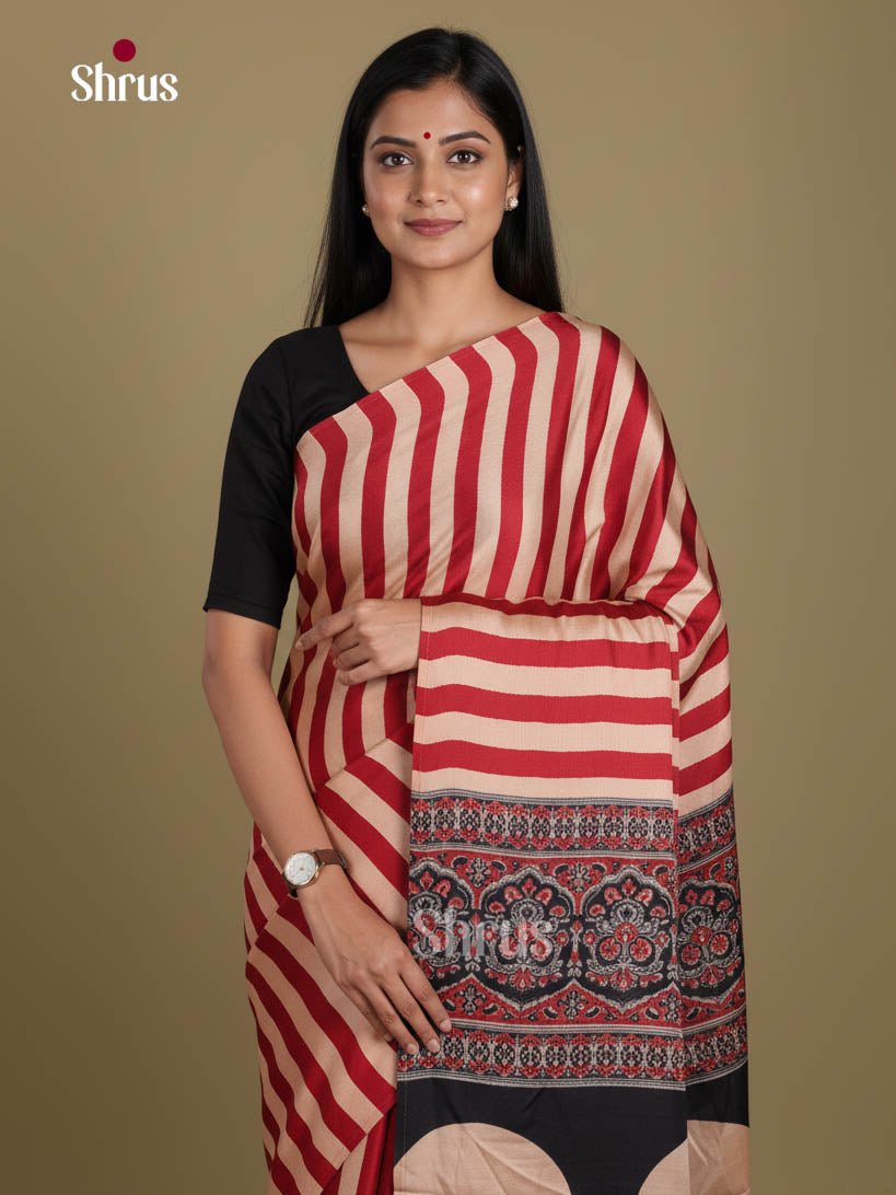 Red & Blue - Semi Modal  Saree