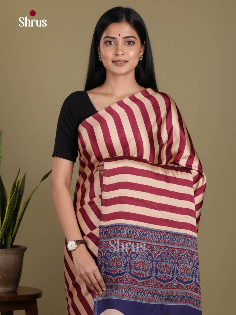 Maroon & Blue - Semi Modal  Saree