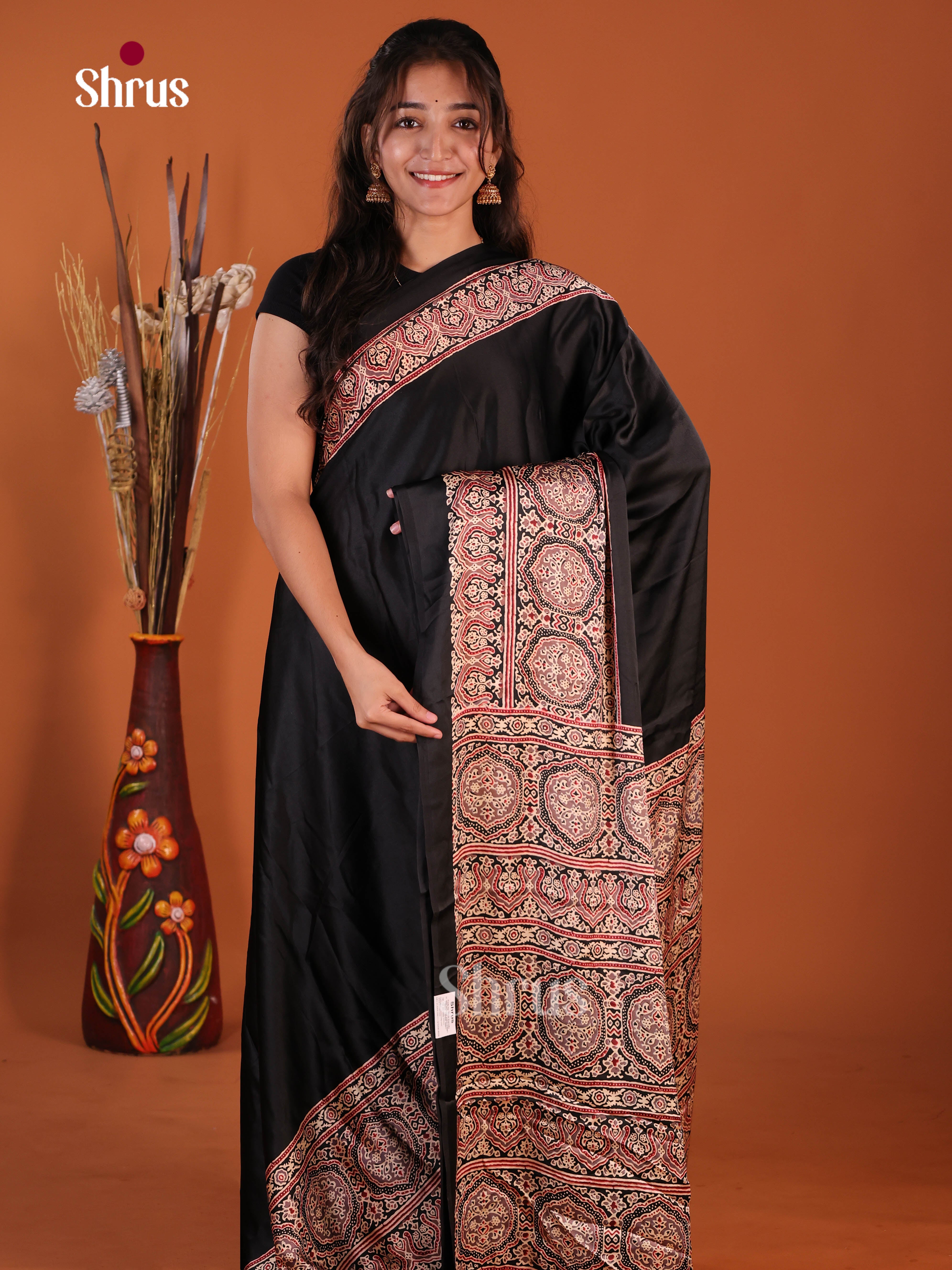 Black - Semi Modal  Saree - Shop on Shrus.com