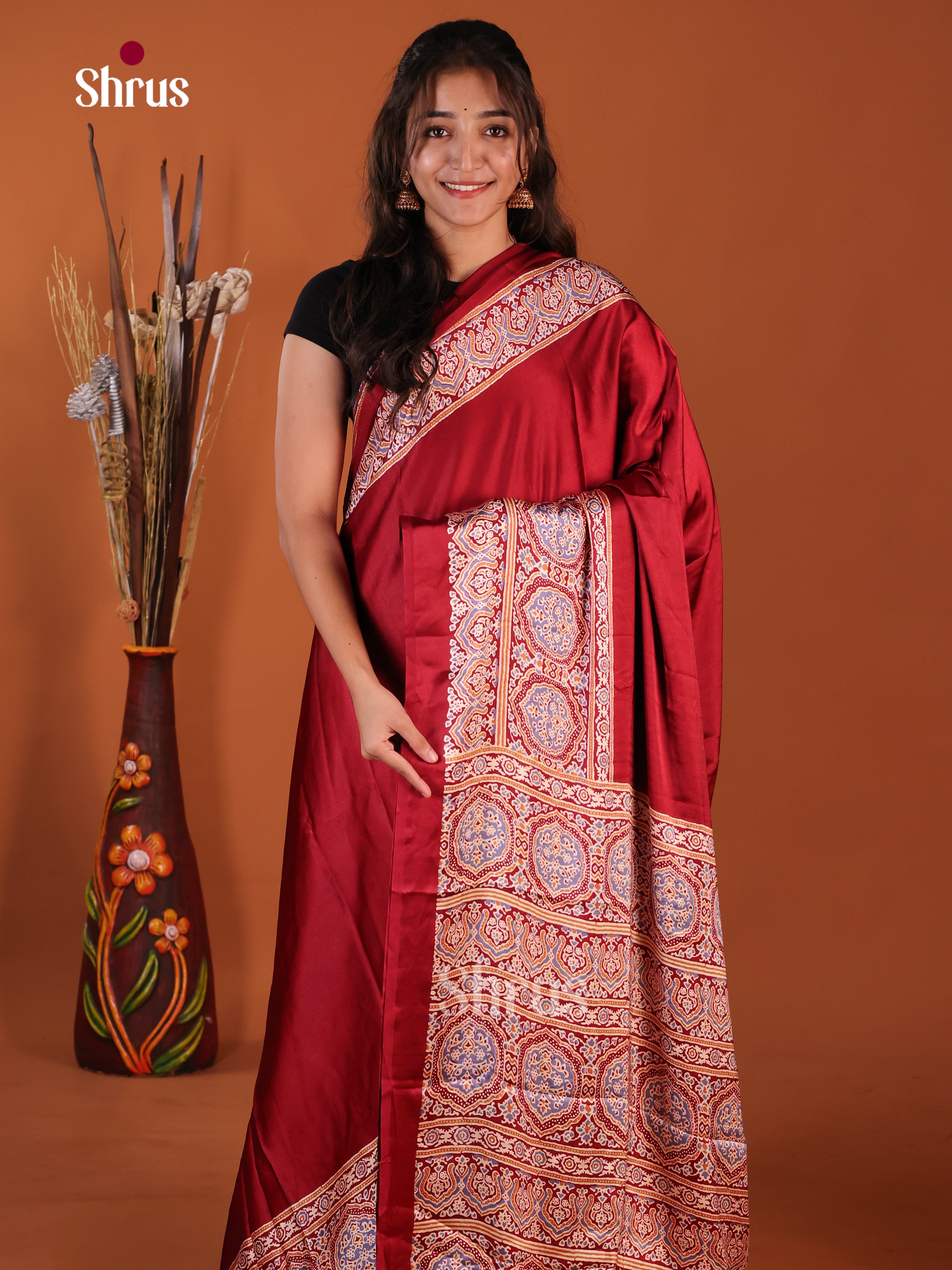 Maroon - Semi Modal  Saree