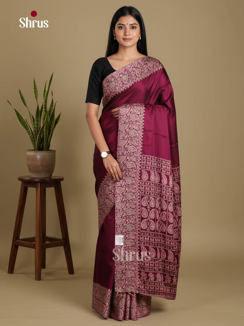 Maroon - Semi Modal  Saree