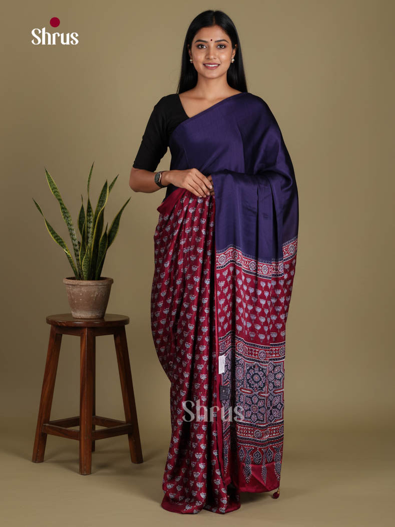 Blue & Maroon - Semi Modal  Saree