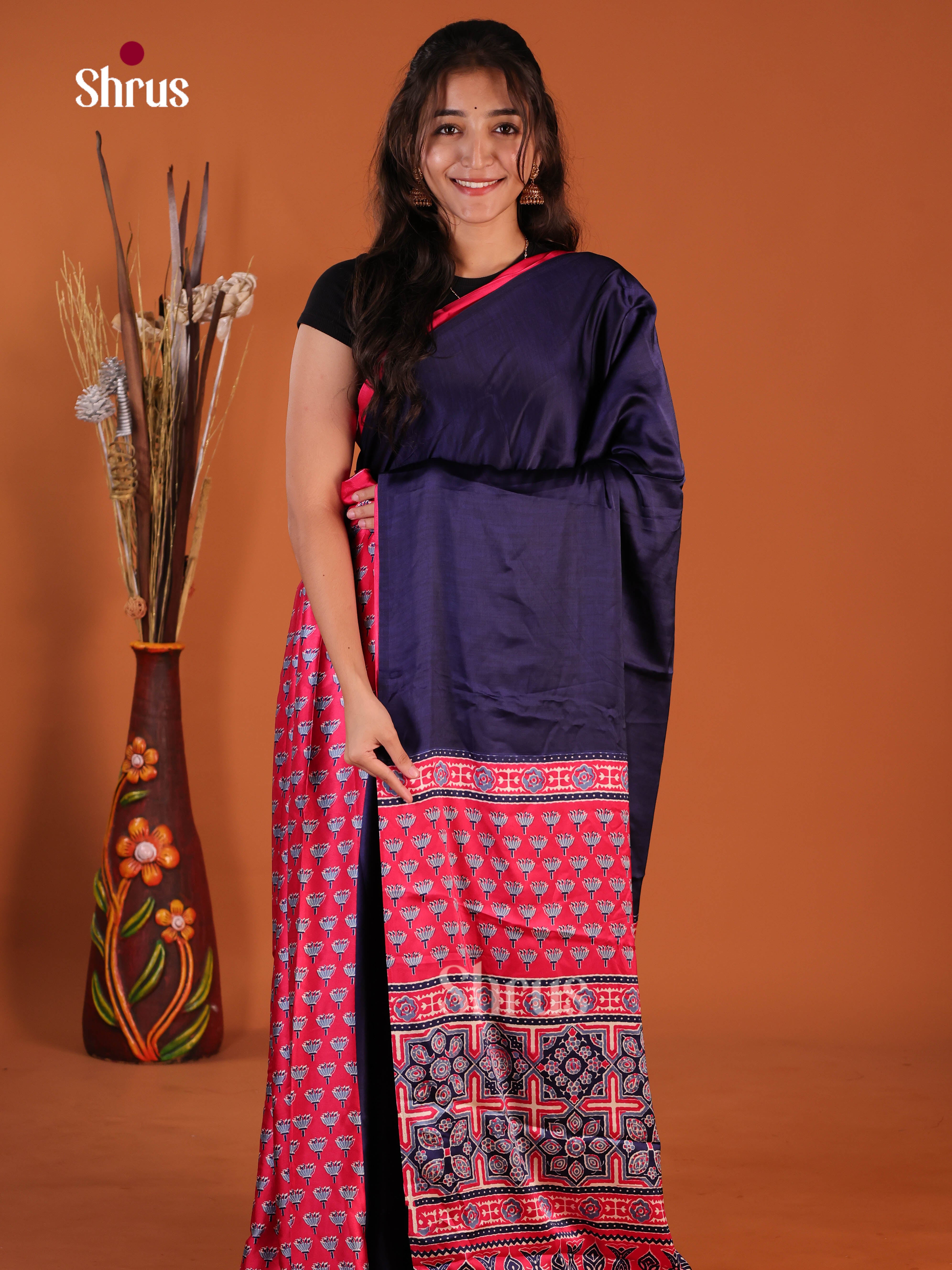 Blue & Red - Semi Modal  Saree