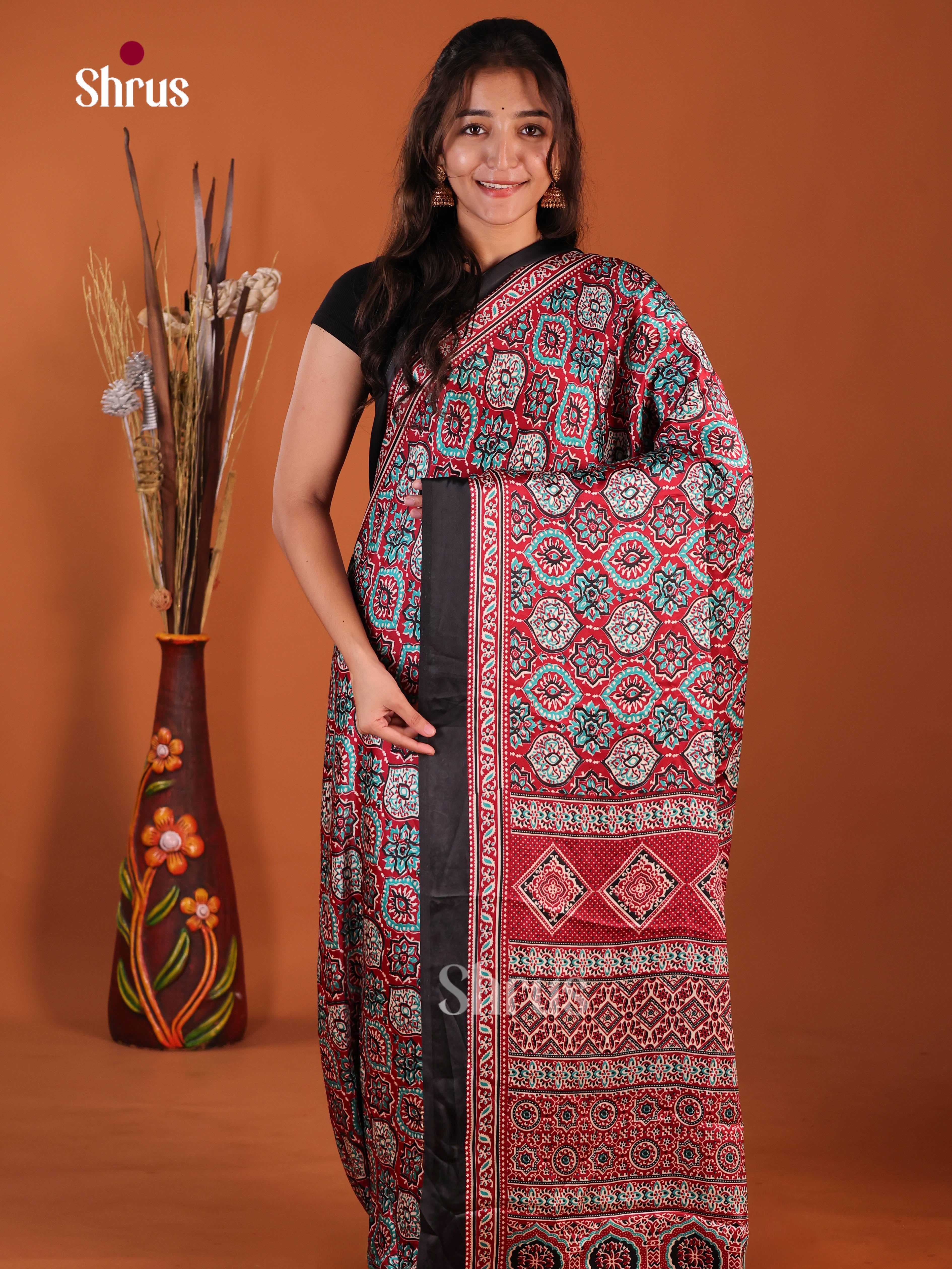 Red & Black  - Semi Modal  Saree
