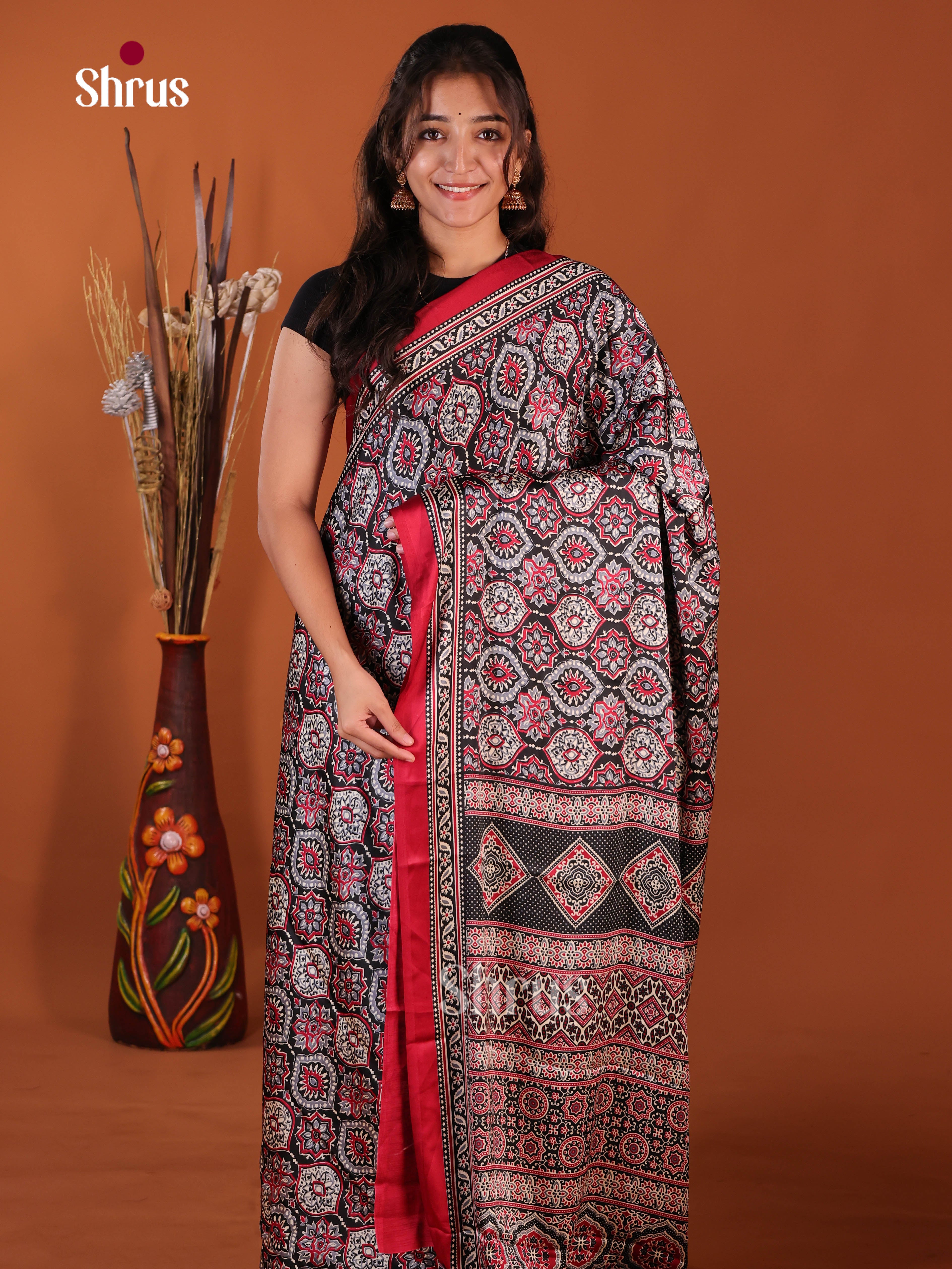 Black & Red - Semi Modal  Saree