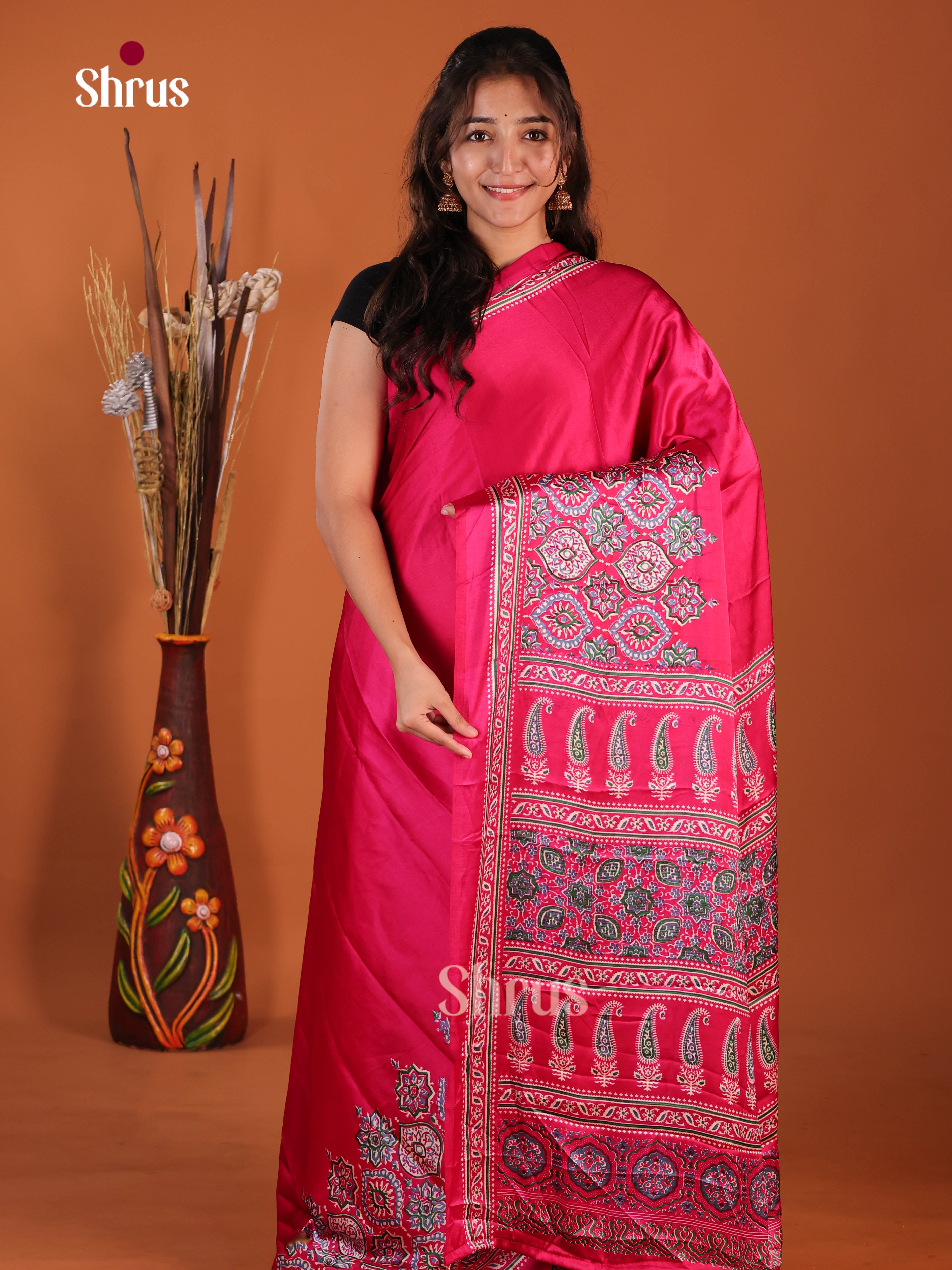 Pink - Semi Modal  Saree
