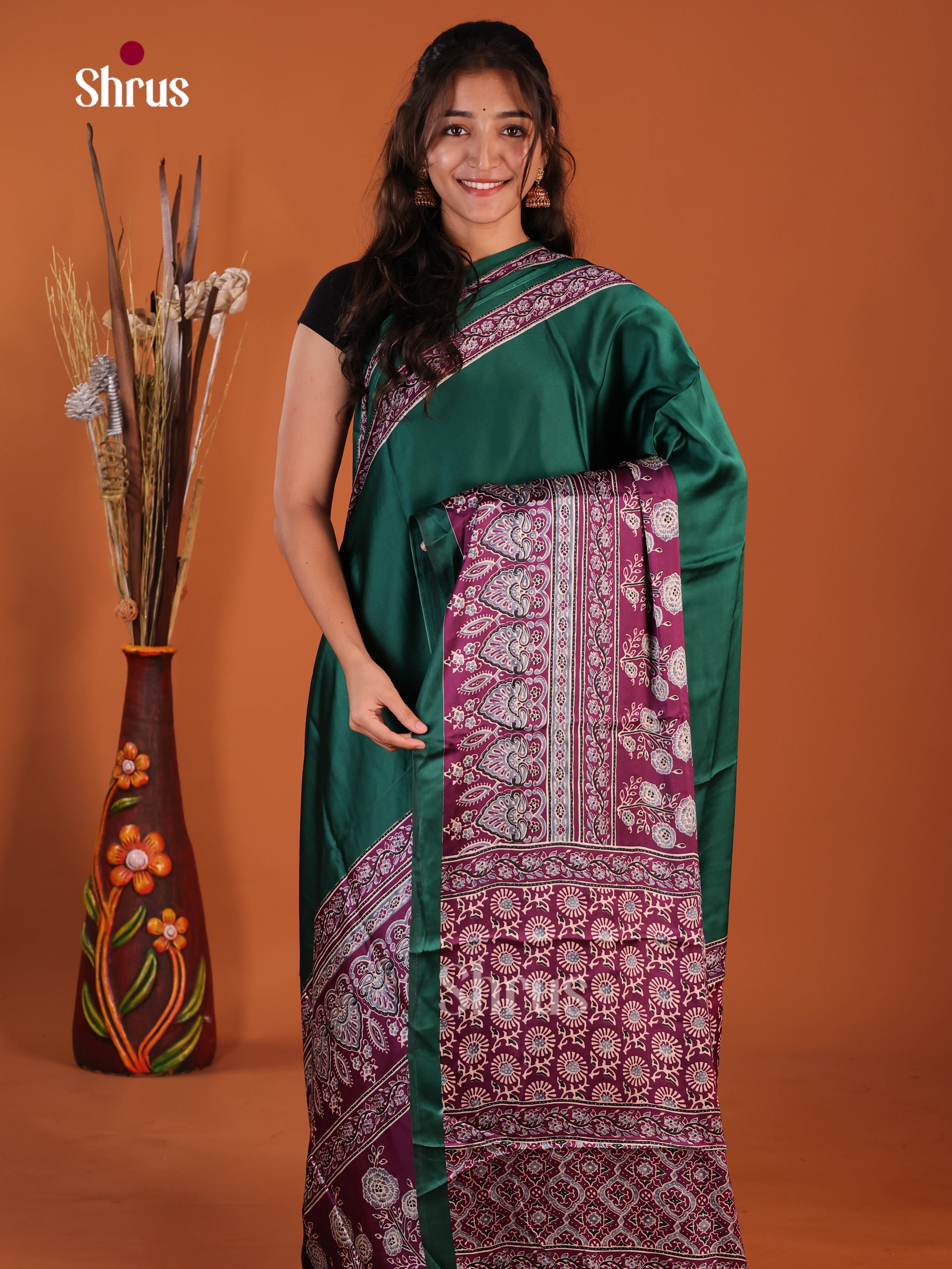 Green & Violet - Semi Modal  Saree - Shop on Shrus.com
