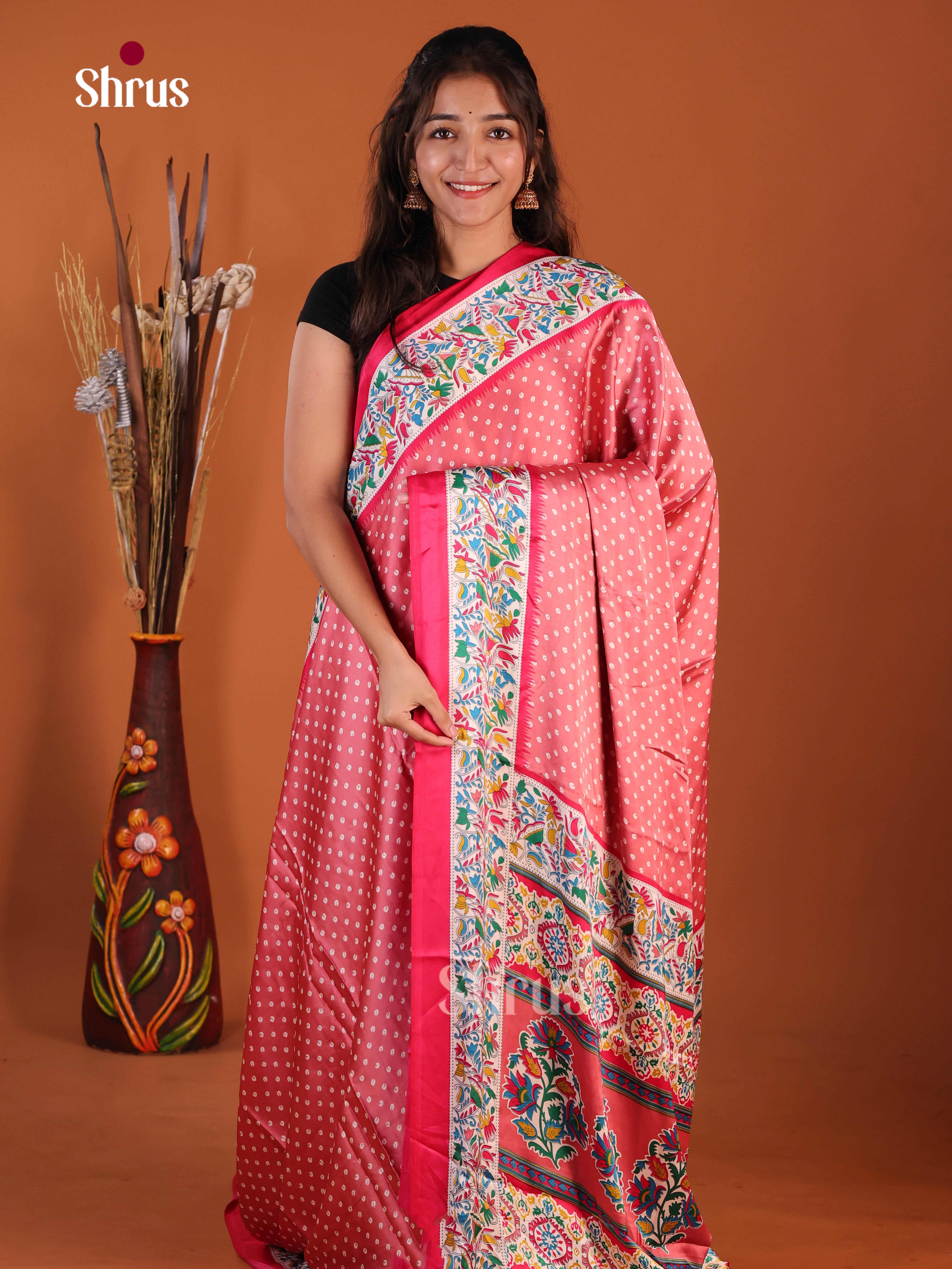 Pink & Red - Semi Modal  Saree